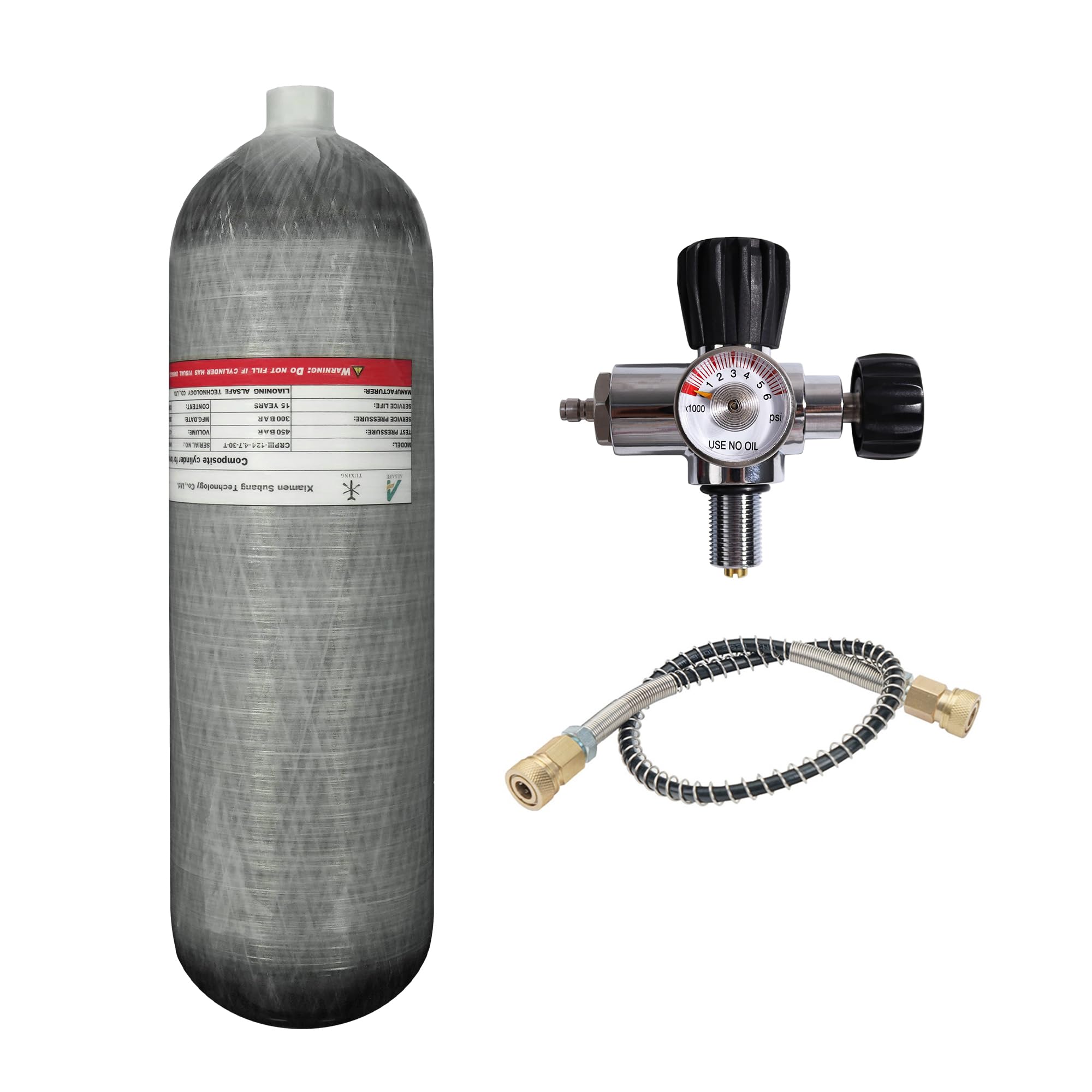 TUXING 4500Psi Carbon Fiber Paintball HPA Air Tank - 4.7L High Pressure PCP Air Tank with Regulator Valve for PCP Air Rifles, Scuba Diving & Paintball (Empty Bottle, M18x1.5 Thread) - Perfect for Outdoor Sports, Hunting & Airsoft Games