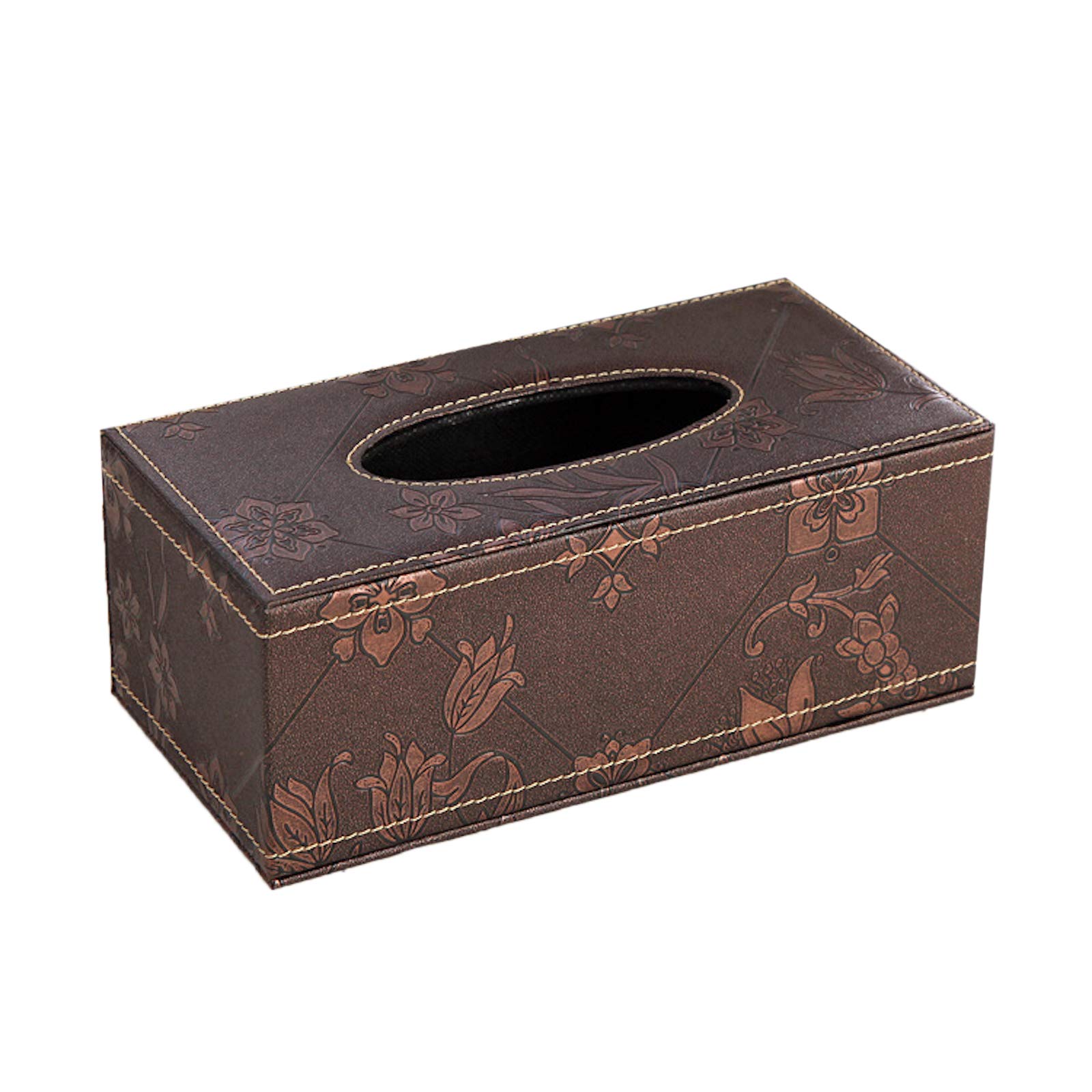 Elonglin PU Leather Napkin Box - Rectangular Tissue Paper Holder Cover Case for Home Office Decor, Coffee Printed Design - Perfect for Living Room, Kitchen, and Dining Table Organization
