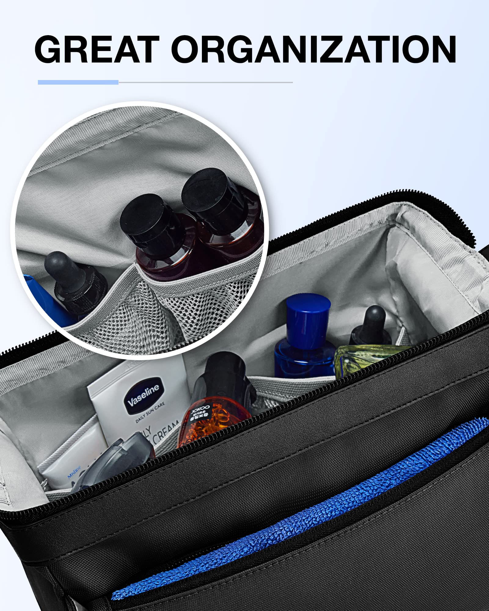 BAGSMART Waterproof Travel Toiletry Bag for Men - Large Opening Dopp Kit with Hanging Hook, Shaving & Hygiene Organizer for Bathroom, Gym, Camping (Black) - Perfect for Business Trips & Vacation Essentials