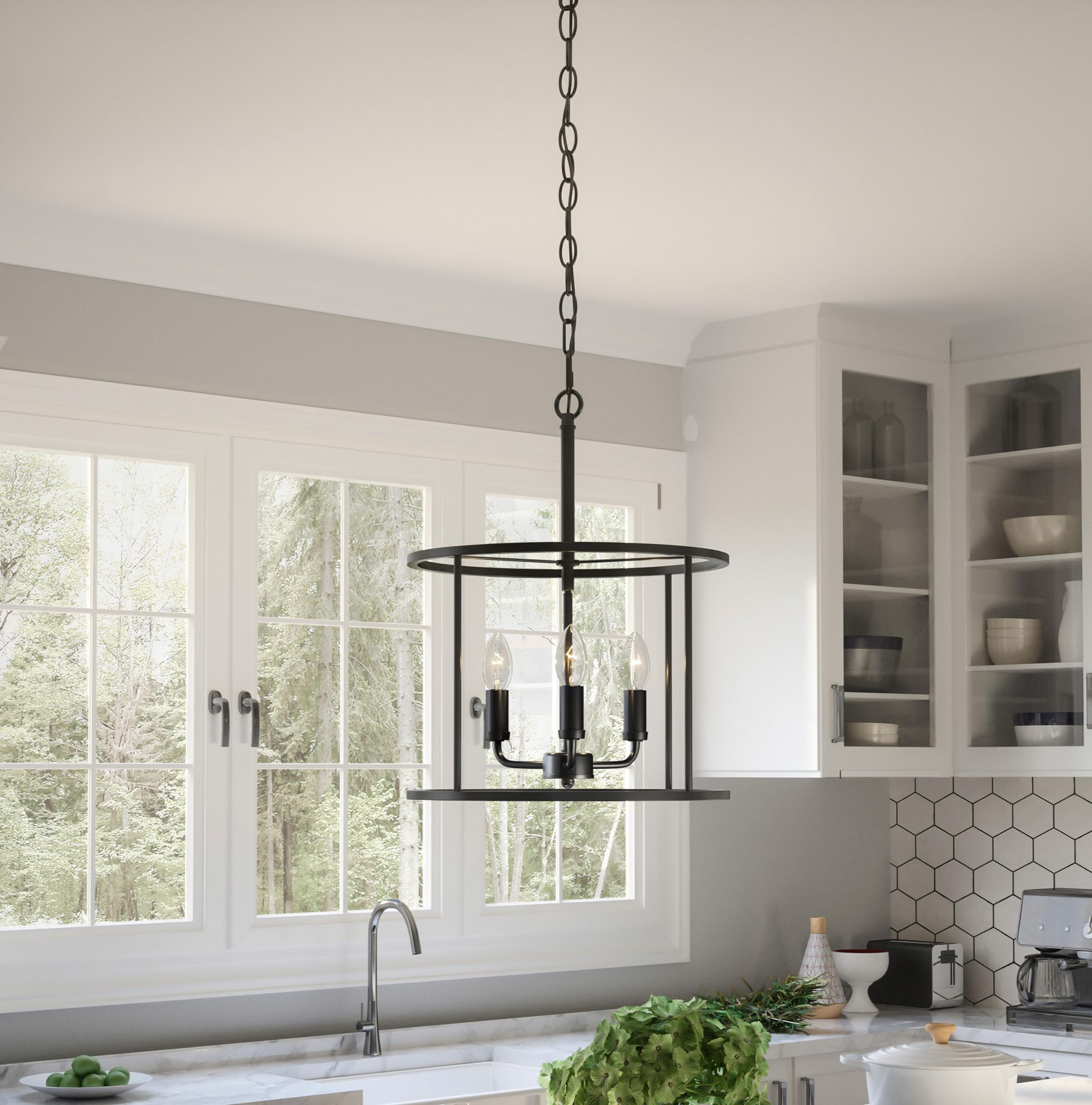 Quoizel Abner 3-Light Matte Black Pendant Light Fixture - Modern Industrial Dining Room Lighting for Kitchen Island, Bar, or Entryway