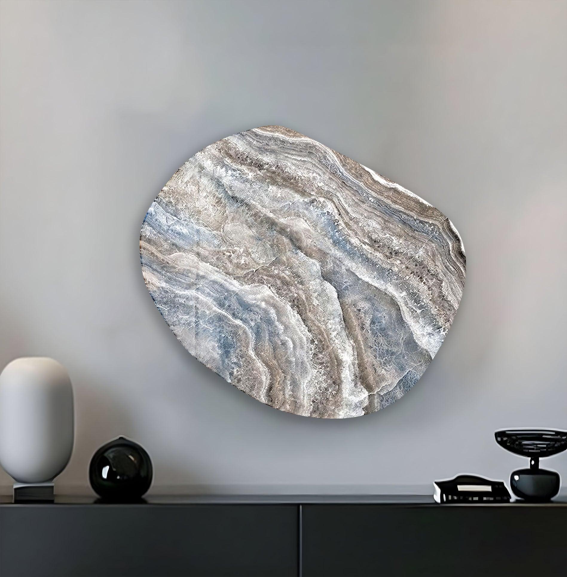 Blue & Beige Marble Oval Glass Wall Art - Modern Home Decor for Living Room, Bedroom, Office - Elegant Handmade Glass Wall Hanging for Interior Design