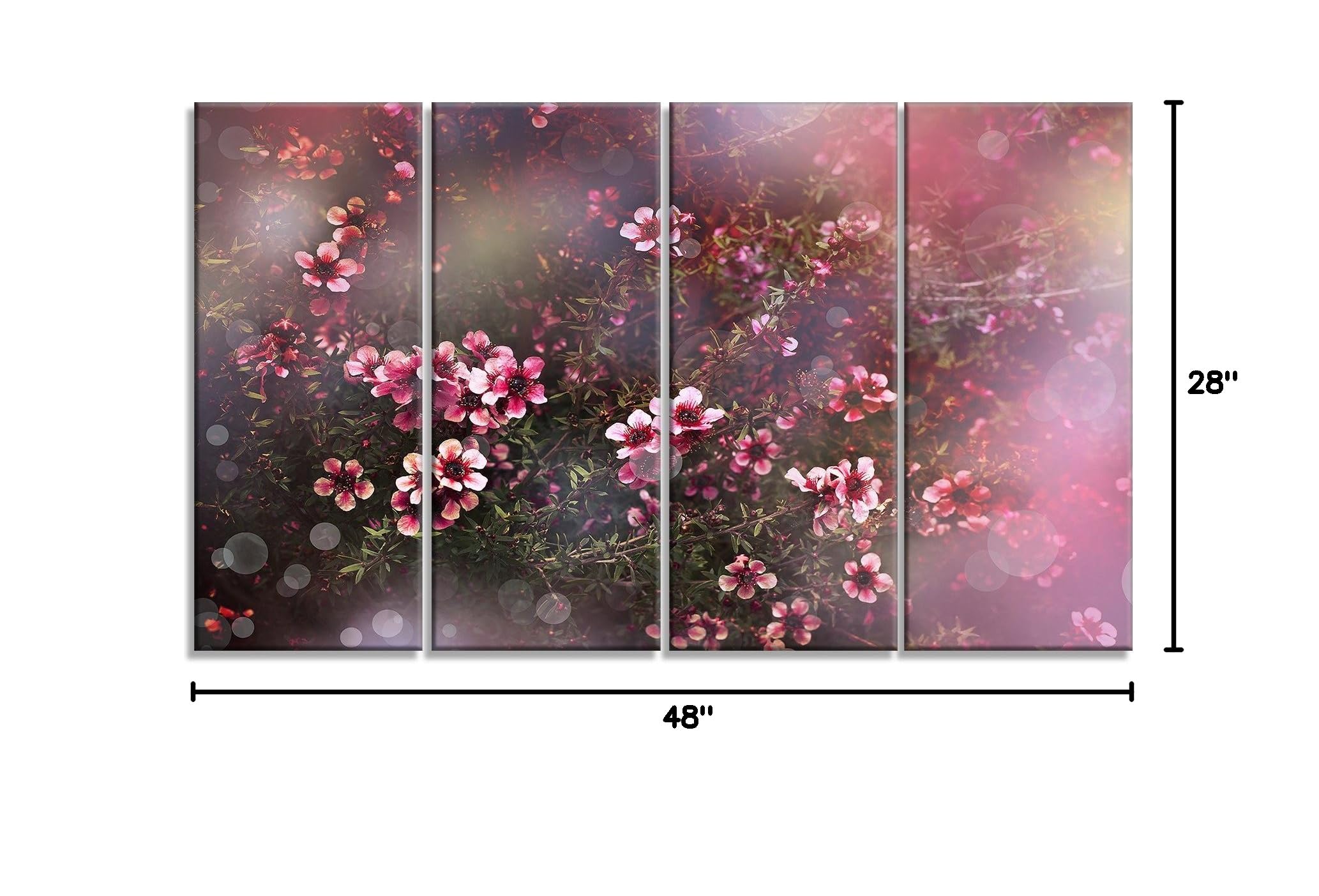 Designart Sakura Japanese Cherry Blossom Photography Floral Metal Wall Art - MT6505 - 48x28 Inches - 4 Panel Set - Perfect for Living Room, Bedroom & Office Decor