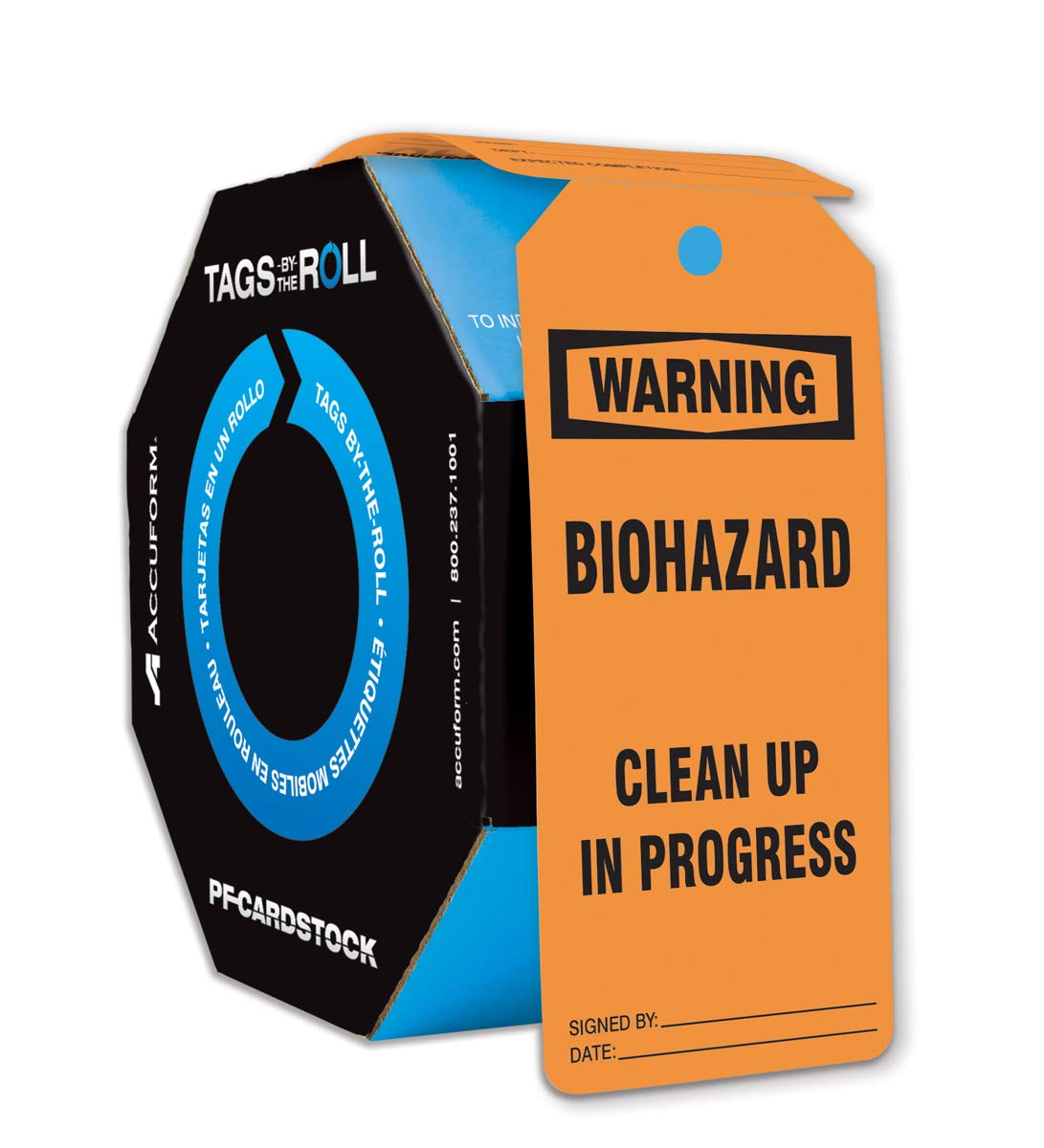 Accuform 250 Safety Warning Biohazard Clean Up in Progress Tags by-The-Roll | OSHA Compliant US Made Waterproof PF-Cardstock Tags | 6.25