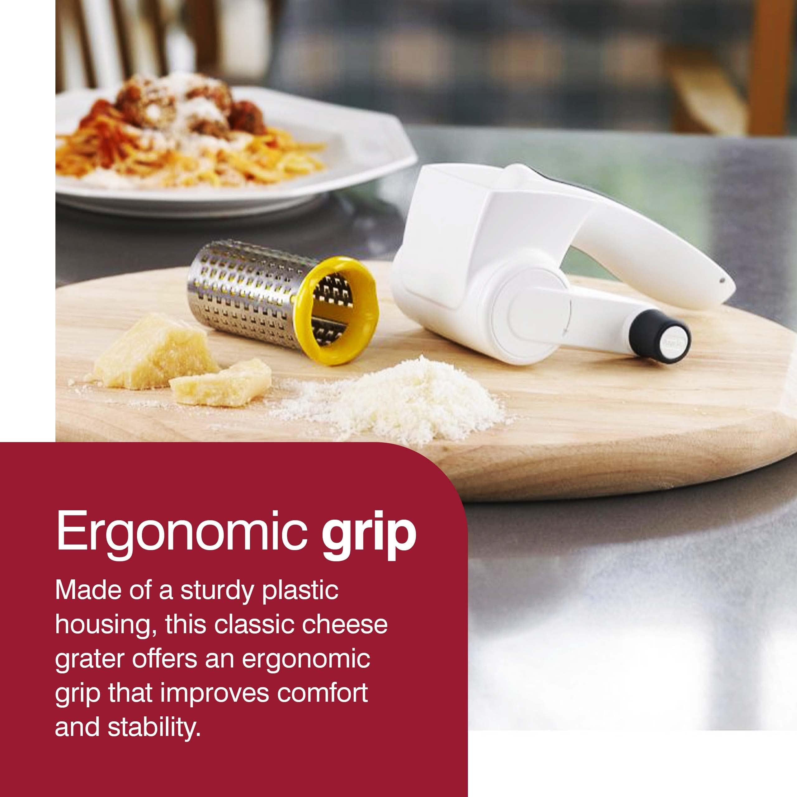 Zyliss Classic Rotary Cheese Grater - Stainless Steel Handheld Grater with Comfort Grip Handle for Hard Cheese, Vegetables, Nuts & Chocolate - Perfect for Cooking, Baking & Meal Prep - White