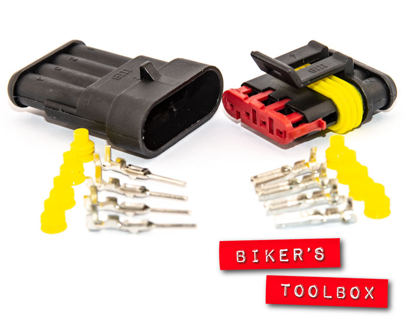 4-Way Superseal Weatherproof Electrical Connector - Waterproof, Dustproof, and Corrosion-Resistant for Automotive, Marine, and Outdoor Wiring Applications