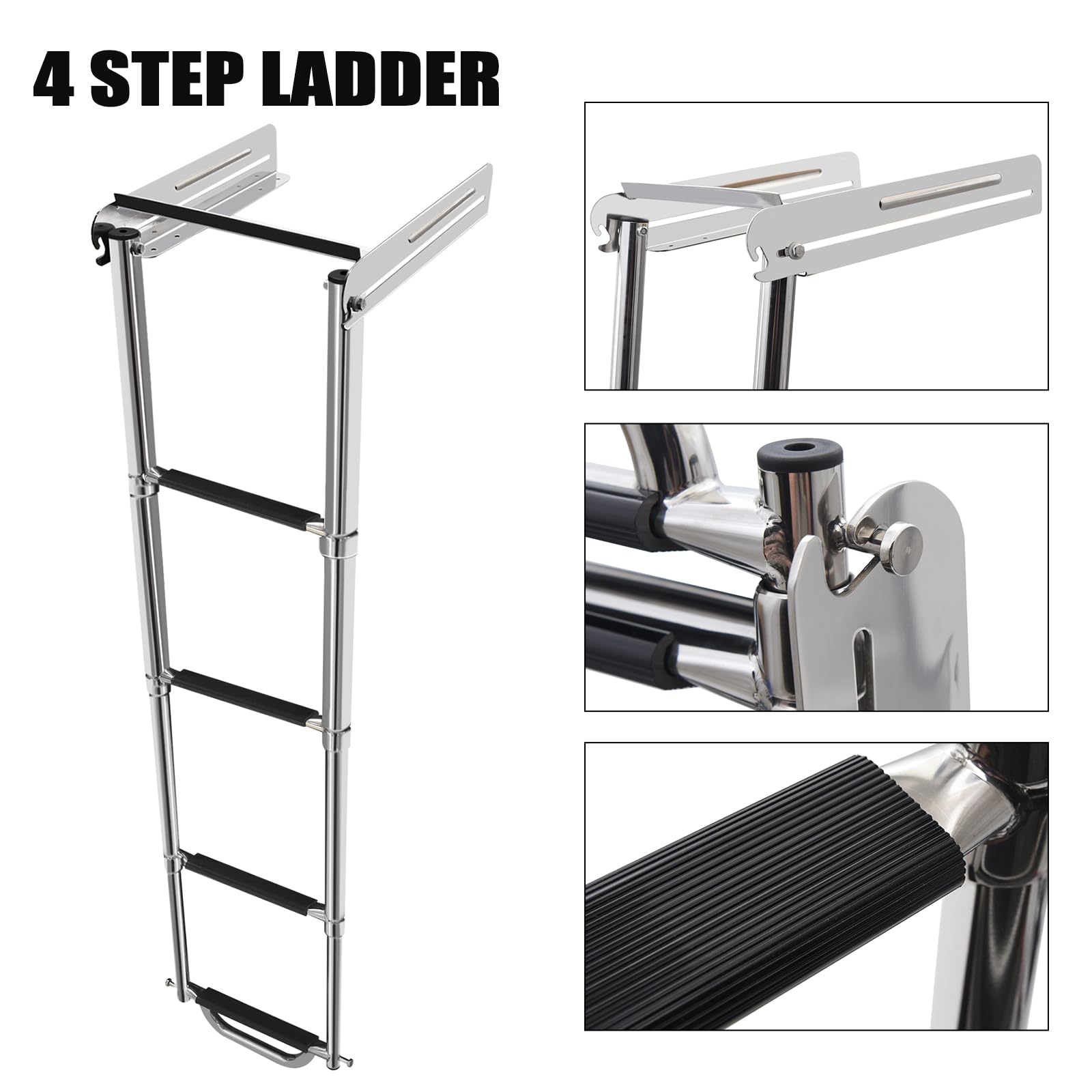 KAOLALI 4-Step 316 Stainless Steel Telescoping Marine Ladder - Retractable Boat Ladder for Yacht, Dock & Pool - Heavy Duty Under Platform Ladder for Boats, Pontoons & Swimming Platforms    (Use: Perfect for boarding boats from docks, swimming platforms, or pools. Ideal for yachts, pontoons, and marine applications requiring durable, rust-resistant access.)