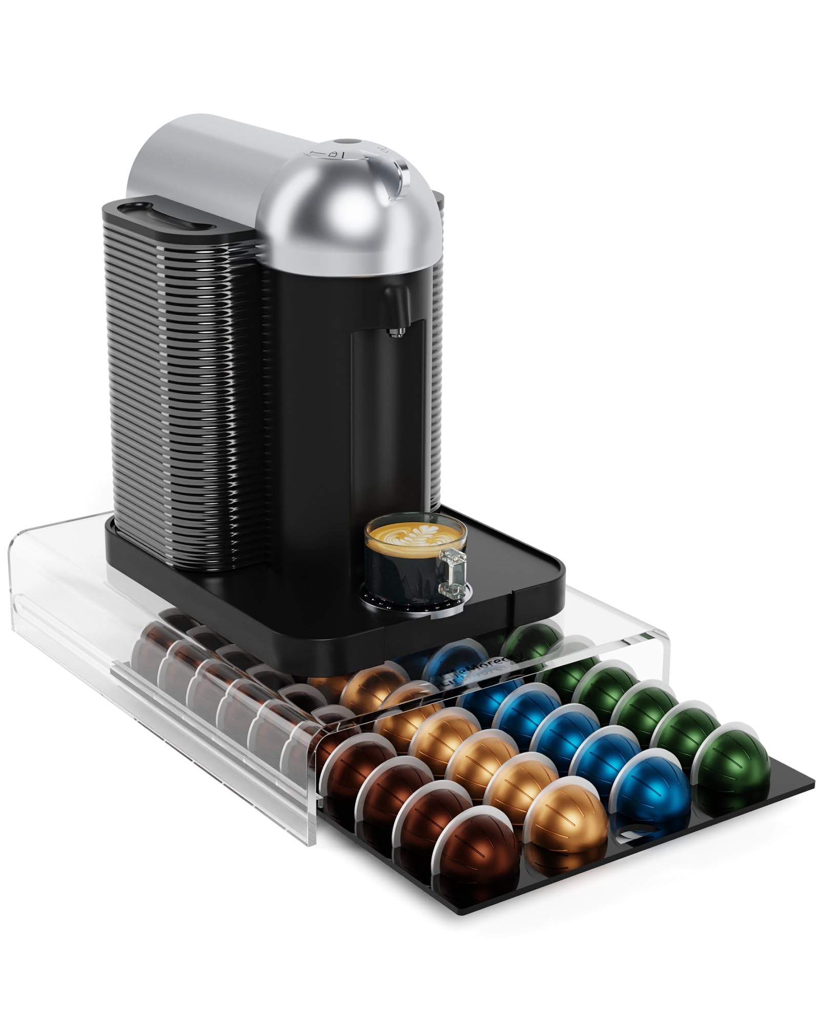 Acrylic Coffee Pod Organizer for Nespresso Vertuo - Holds 40 Capsules, Countertop Storage Drawer for Coffee Pods - Perfect for Kitchen, Office & Home Bar Organization