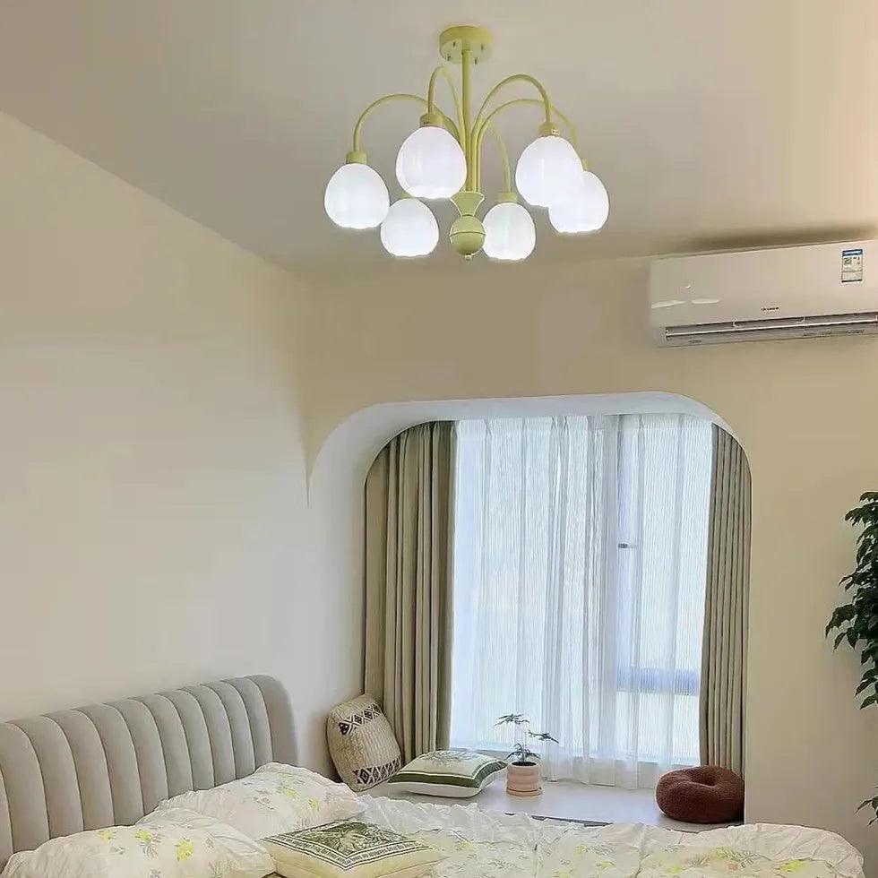 Modern White Floral Ceiling Light Fixture for Bedroom - Elegant Radial Design, Perfect for Home Decor and Ambient Lighting