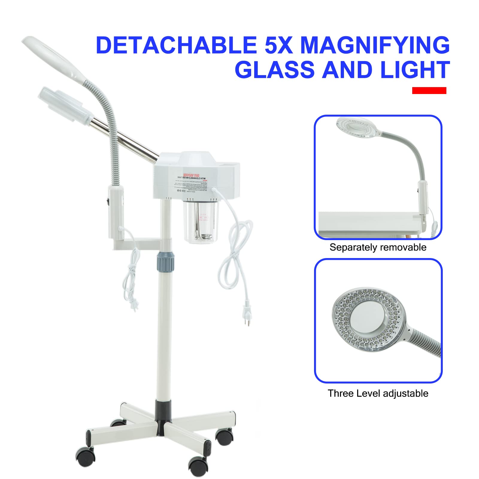 Professional 2-in-1 Facial Steamer with 5X LED Magnifying Lamp & Hot Ozone Function - Esthetician Grade Beauty Equipment for Home & Salon Use - Perfect for Deep Cleansing, Blackhead Removal & Skin Hydration
