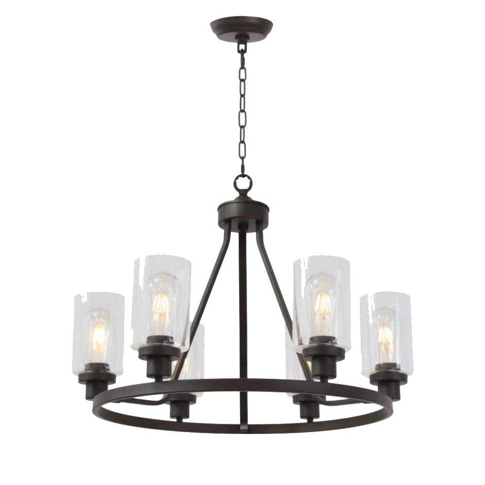 Large Industrial Rustic Farmhouse Chandelier - Black Wagon Wheel Pendant Light Fixture for Kitchen Island, Dining Room, Bedroom & Living Room | Durable Metal Ceiling Lamp for Hallway, Foyer & Country Style Home Decor