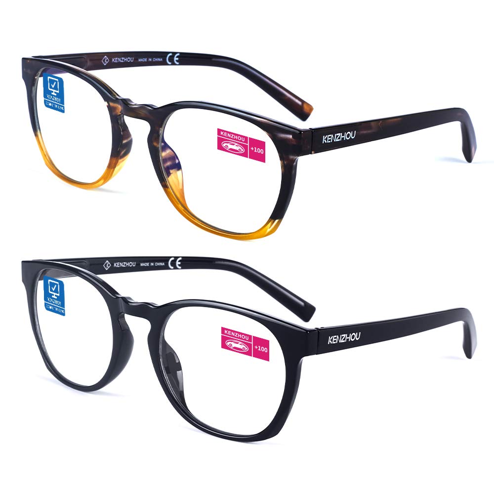 K Kenzhou Blue Light Blocking Computer Glasses for Women - Anti Eyestrain Reading Glasses with Lightweight Frame (2 Pack, Black & Yellow) - Perfect for Office Work, Gaming & Screen Time
