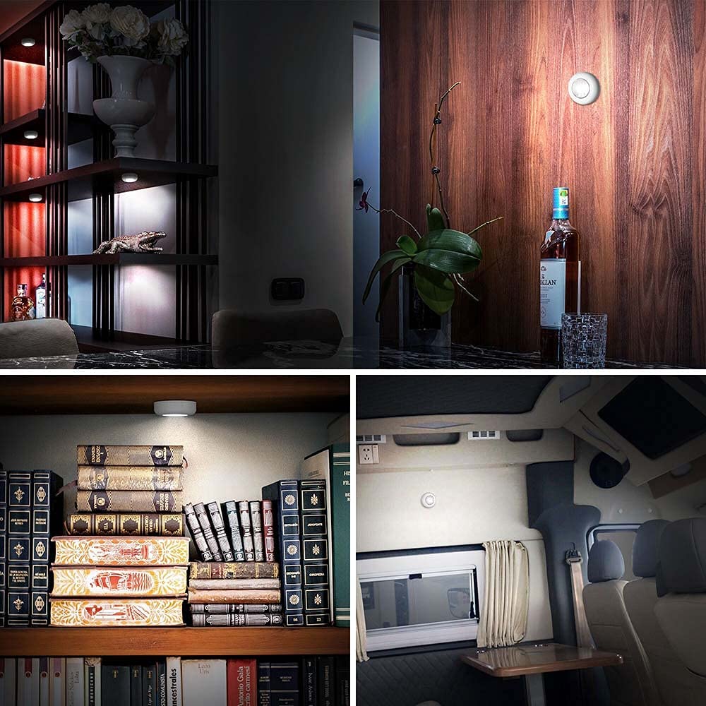 8 Pack LED Puck Lights - Battery Operated Wireless Under Cabinet Lighting for Kitchen, Closet, RV, Shelf | Tap & Push Button Design | Perfect for Countertops, Sheds, Attics & Dark Spaces
