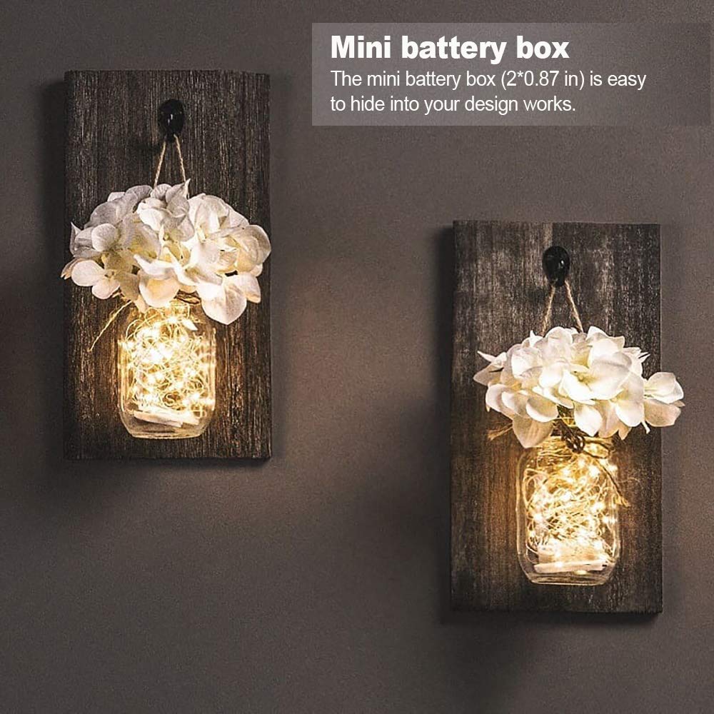 16 Pack 10 ft Battery Operated LED Fairy Lights with Mason Jars - Warm White Silver Wire String Lights for Wedding Centerpieces, Christmas Decorations, Bedroom & Garden Lighting - Indoor/Outdoor Use
