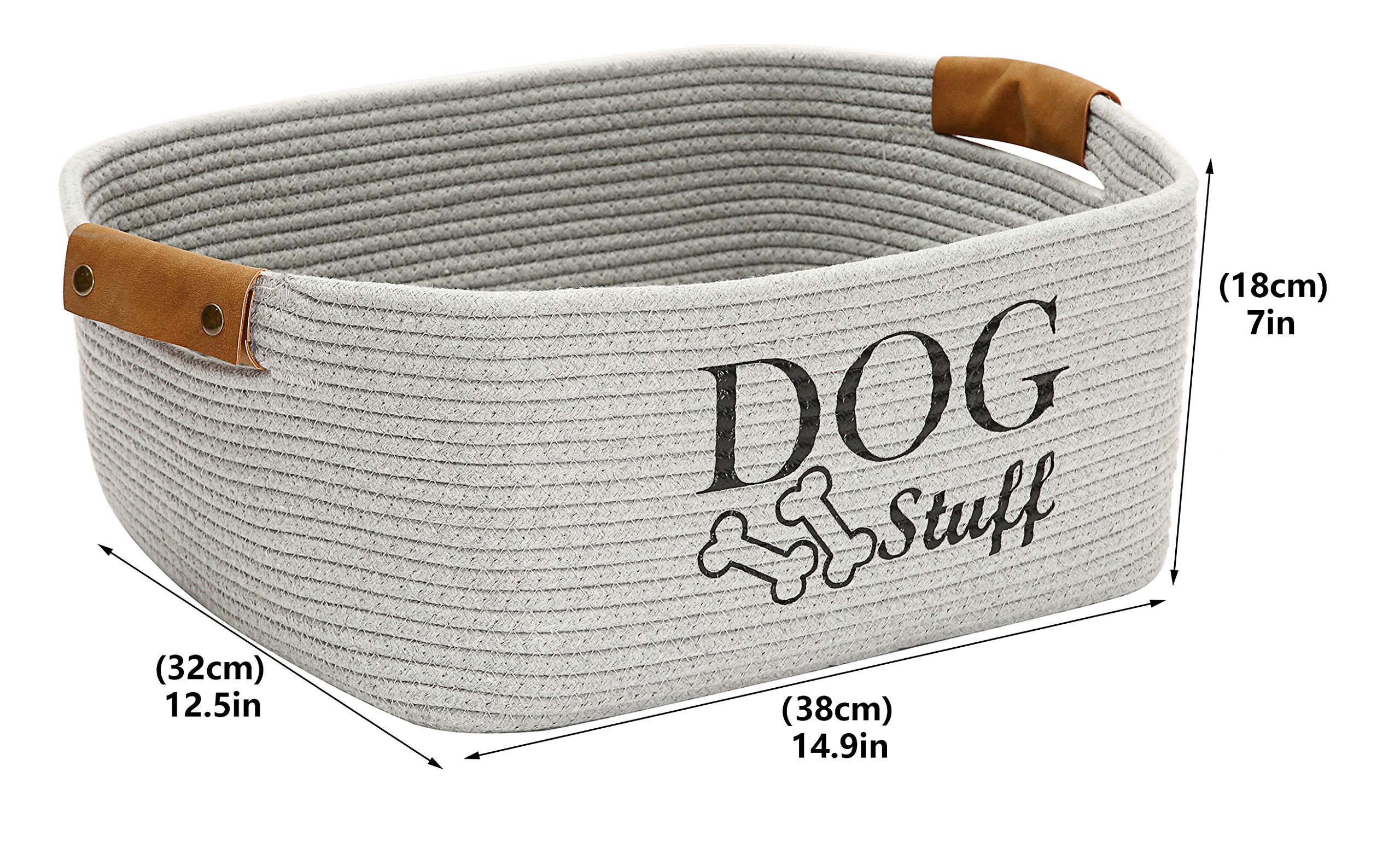 Geyecete Square Cotton Rope Dog Toy Storage Basket - Pet Accessory Organizer Bin with Lid, Gray | Perfect for Living Room, Bedroom & Pet Play Area Organization