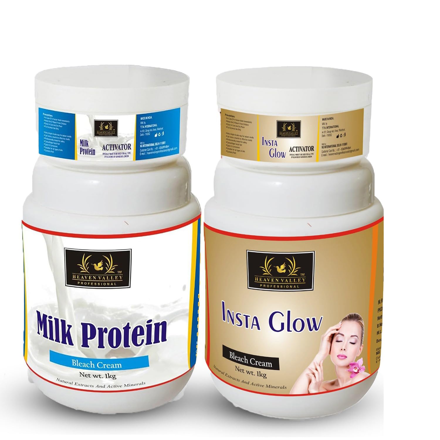 Heaven Valley Milk Protein Bleach Cream 1 Kg & Insta Glow Bleach Cream 1 Kg - Natural Extracts & Active Minerals for Skin Brightening | Professional Salon & At-Home Skin Care Treatment