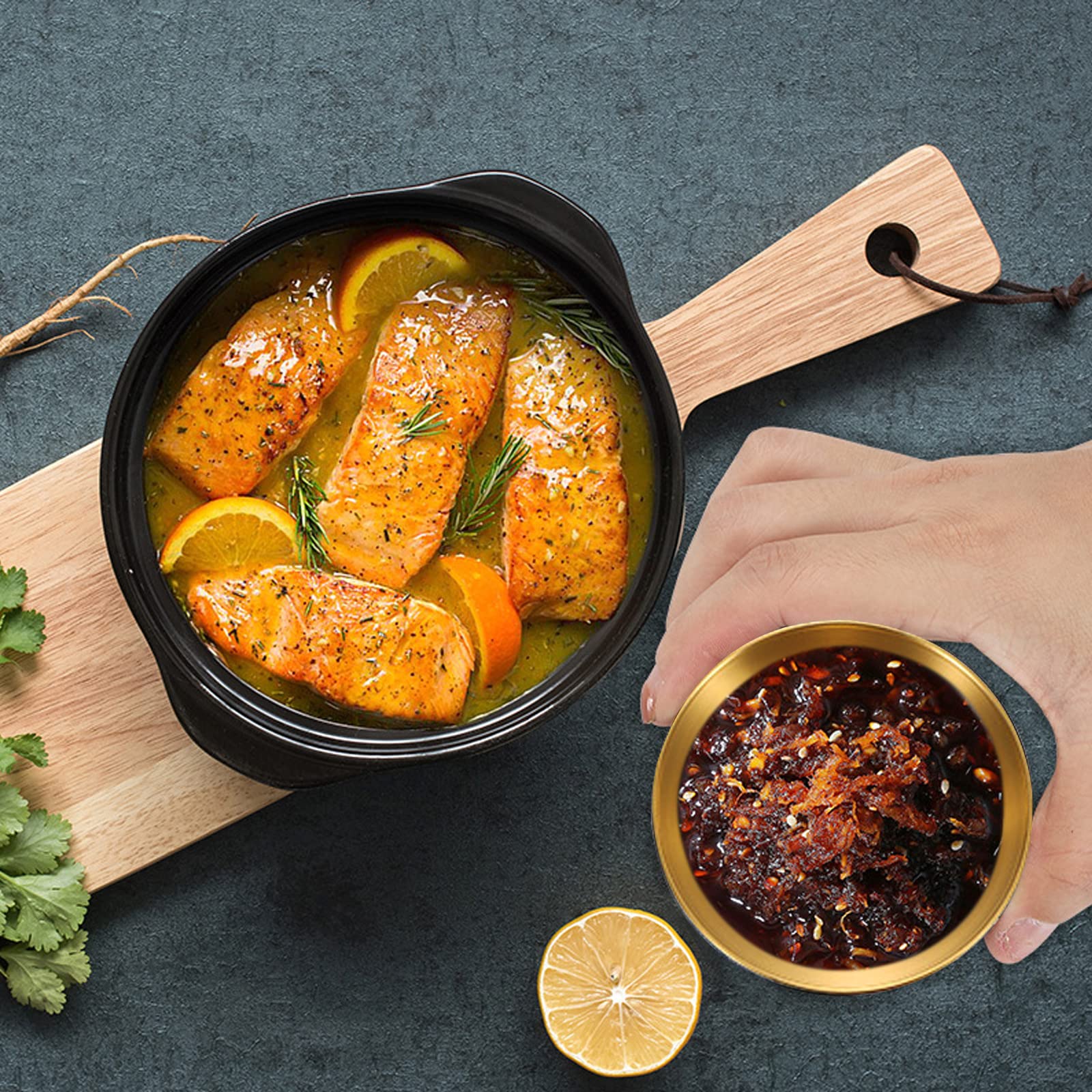 8-Piece Stainless Steel Sauce Dishes Set - Gold Round Seasoning Bowls for Sushi, Dipping, Appetizers (3.2 Inch) - Perfect for Asian Cuisine, Party Plating & Home Kitchen Use