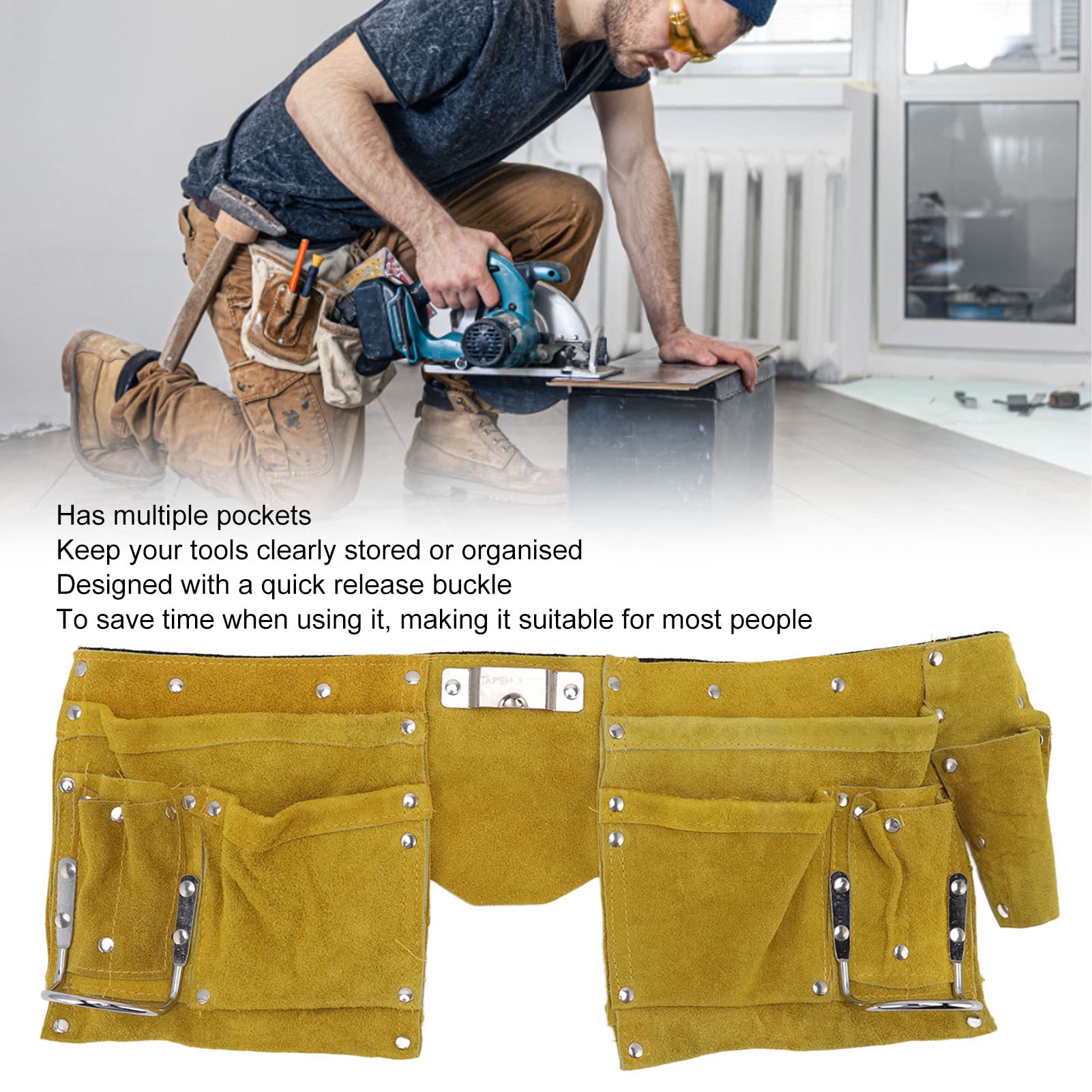 10-Pocket Carpenter Tool Belt with Quick Release Buckle - Heavy Duty Work Apron for Woodworkers, Framers, Contractors & Plumbers - Ideal for Construction Sites & DIY Projects