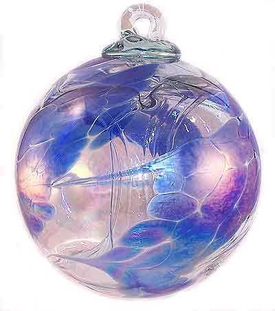 Iridescent Blue Witch Ball Sari - Handcrafted Iron Art Glass Decor for Home, Garden & Spiritual Protection