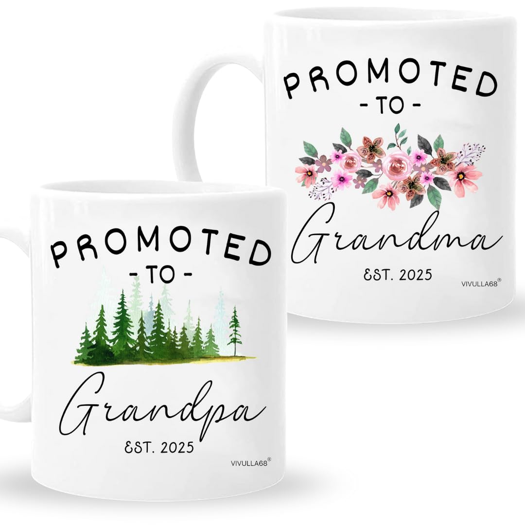 Vivulla68 Grandparents Mug Set 2025 - Pregnancy Announcement Gifts for Grandma & Grandpa, Christmas Baby Reveal Present - Perfect for Holiday Gifting & Special Family Moments
