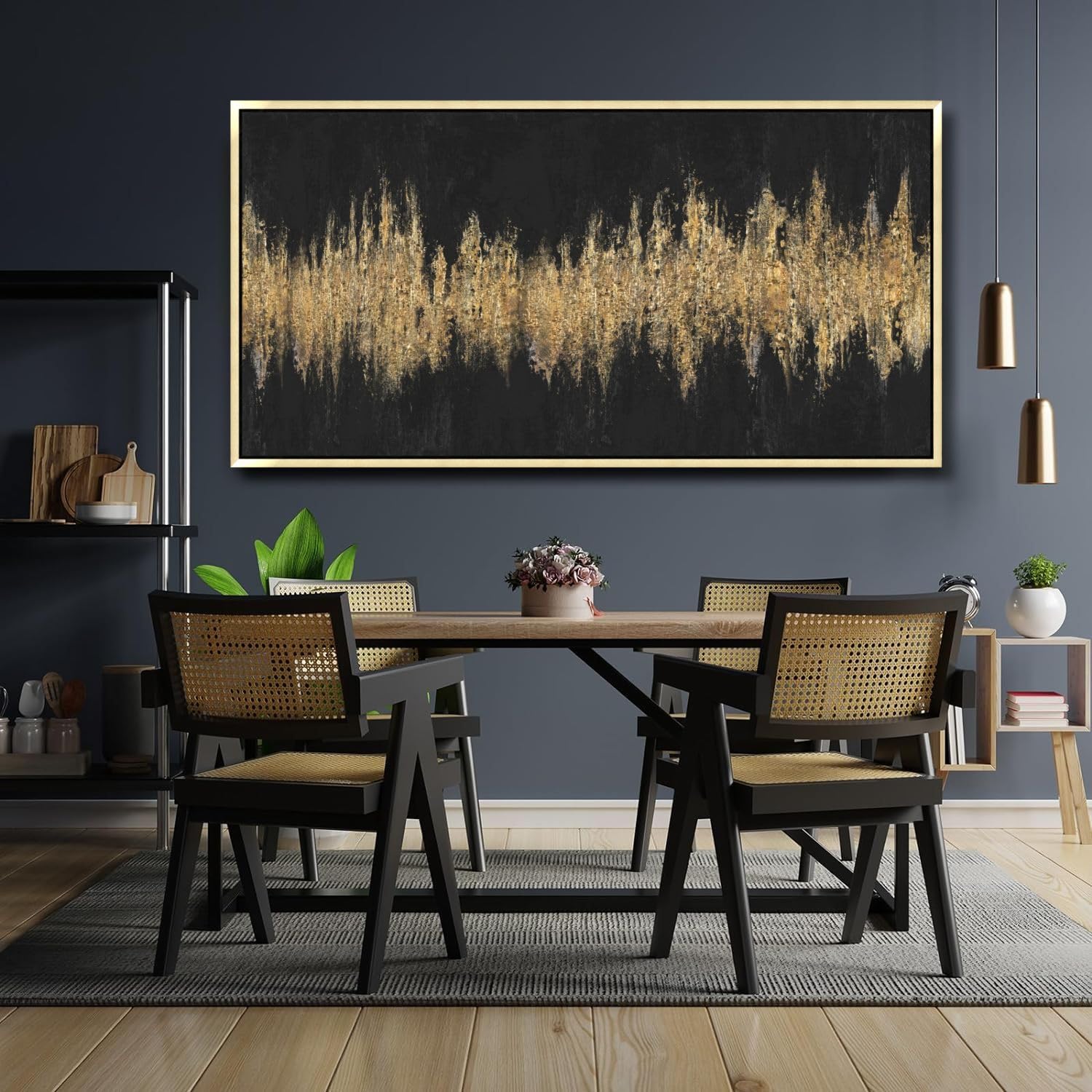 Abstract Black and Gold Modern Framed Wall Art - Large 30x60 Inch Textured Painting for Living Room & Bedroom Decor | Perfect for Contemporary Home & Office Spaces