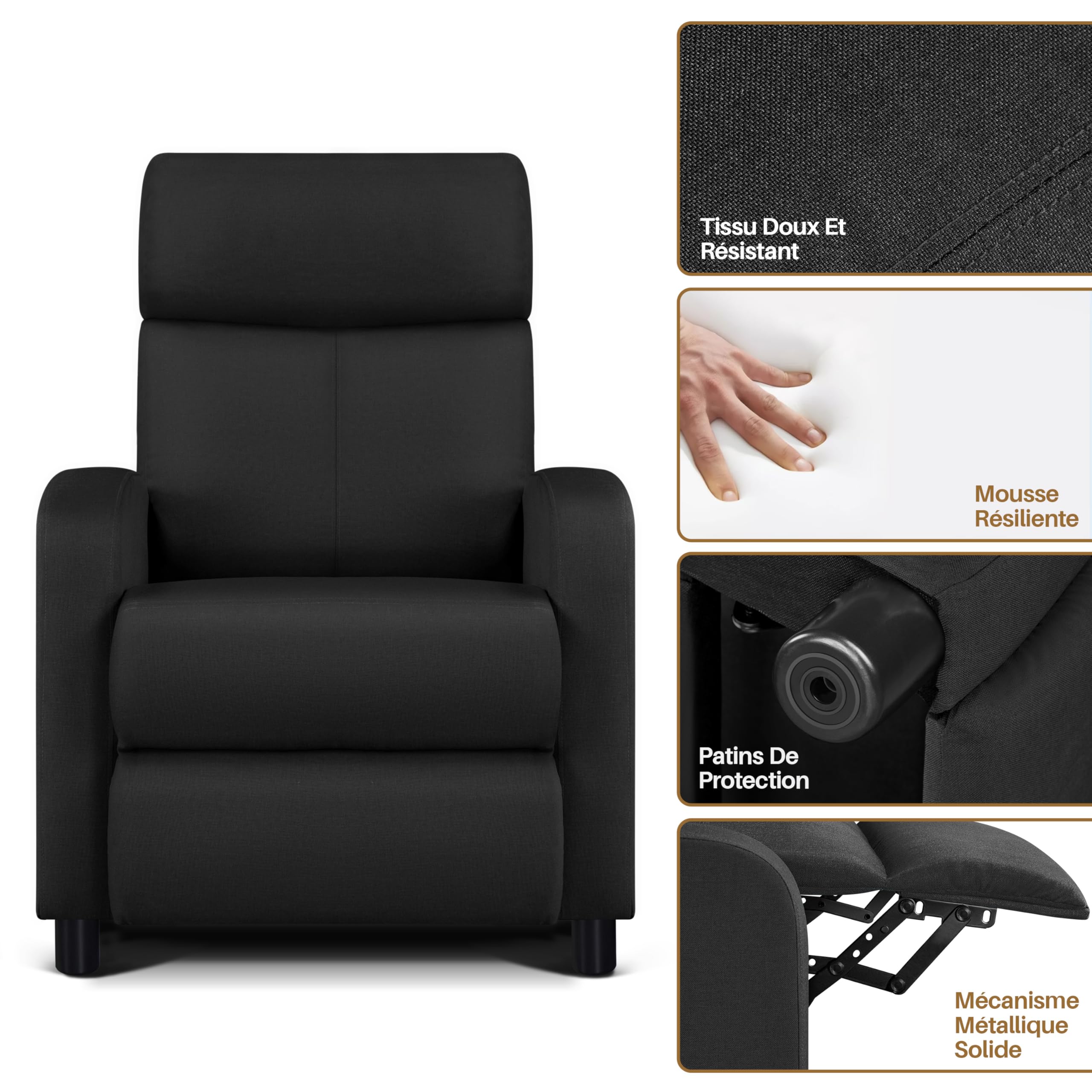 Yaheetech Recliner Chair - Relaxing Lounge Chair with Soft Fabric for Living Room, Bedroom, Home Theater - Comfortable Sofa Seat in Black - Perfect for Movie Nights & Relaxation