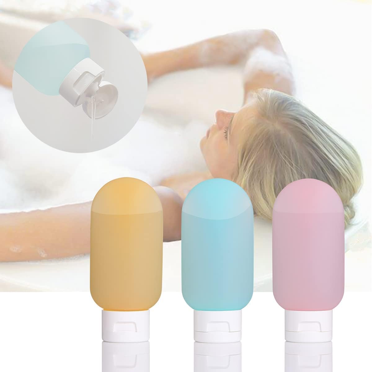 INOVERA 3-Pack 60ml Travel Toiletries Bottles Set - Refillable Leak-Proof Squeeze Bottles for Shampoo, Body Lotion & Liquid Soap (Multicolor) | Perfect for Air Travel, Gym, Camping & Vacation Essentials