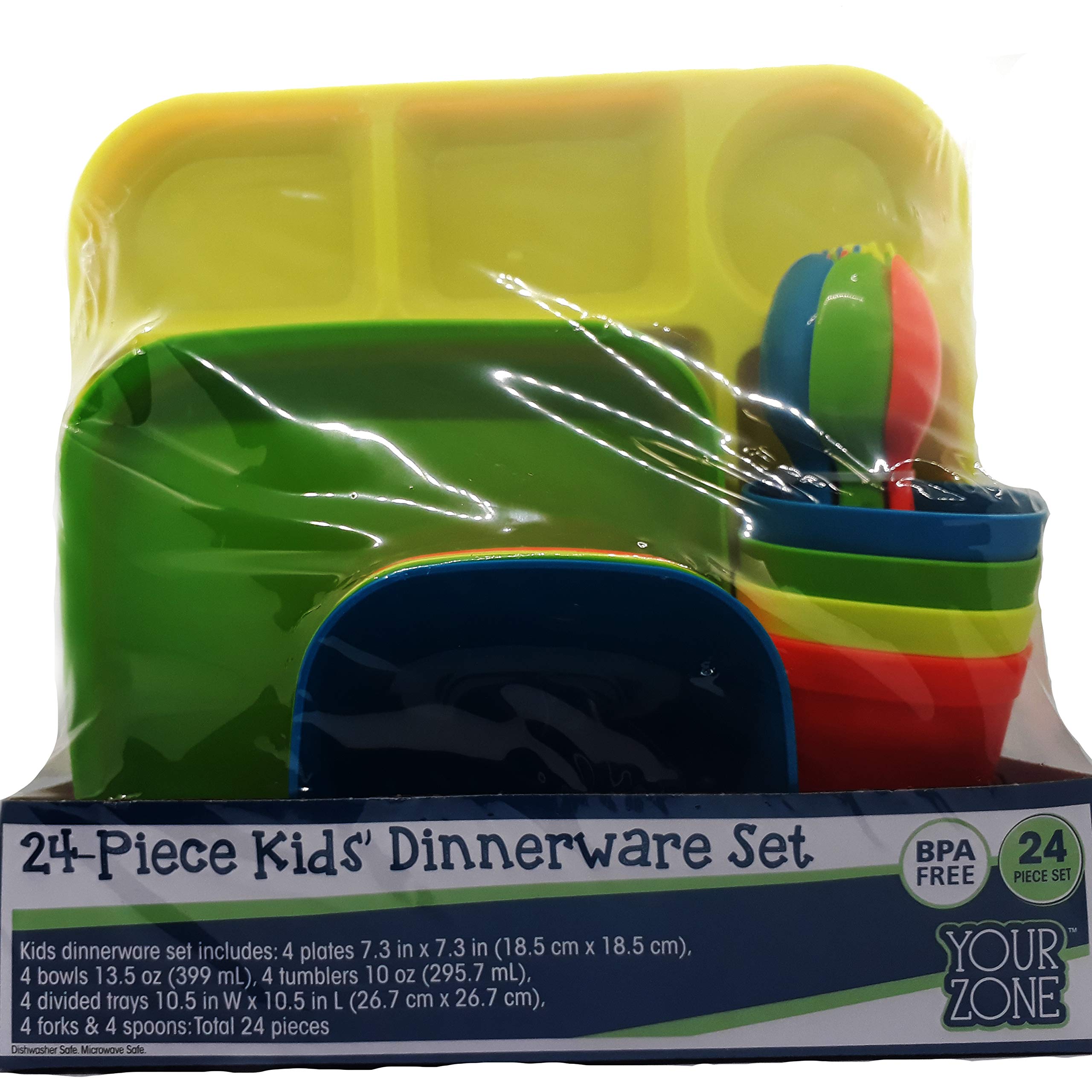 24-Piece Kids' Dinnerware Set - BPA Free, Dishwasher & Microwave Safe, Colorful Plates & Bowls for Toddlers - Perfect for Home, School & Travel Meals