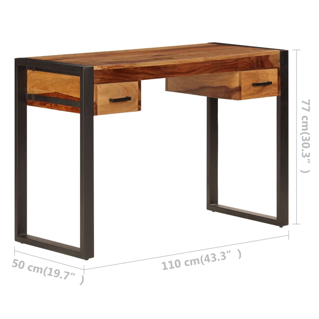 Solid Sheesham Wood Home Office Desk with 2 Drawers - 43.3