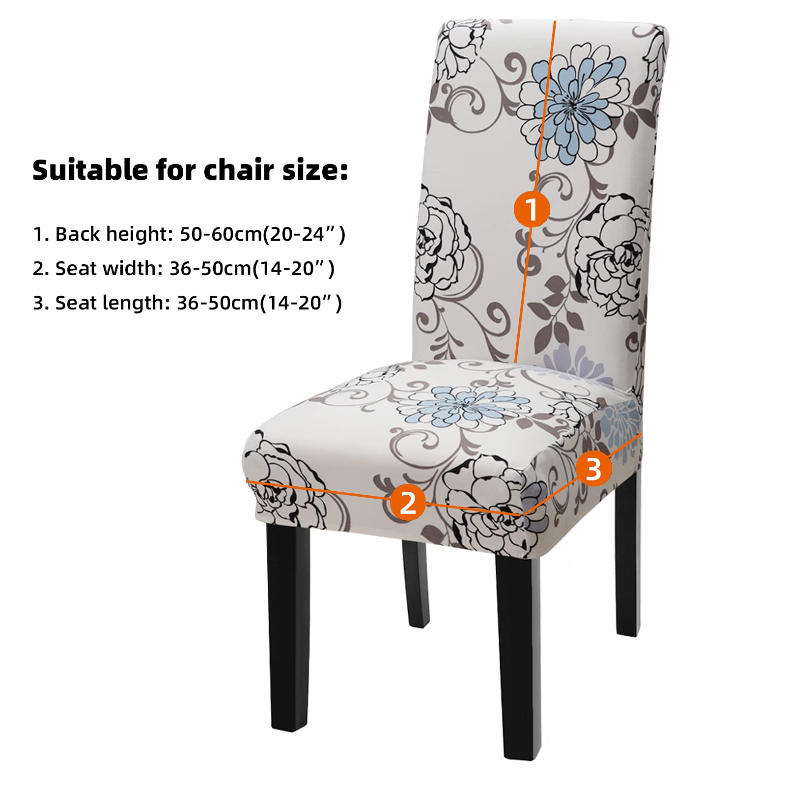 Stretch Spandex Dining Chair Covers - Washable & Removable Parson Chair Slipcovers for Kitchen, Dining Room & Office - Set of 6 (Beige/Blue) | Protect & Decorate Your Chairs with Easy-Clean Fabric Covers