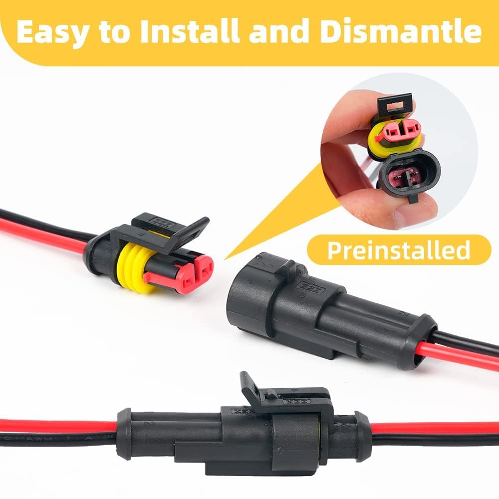 10 Pack 16 AWG 2 Pin Waterproof Electrical Connectors Kit - Automotive Wire Terminals with Heat Shrink Tubing for Car, Motorcycle, Boat Wiring - Weatherproof Electrical Connections for Harsh Environments