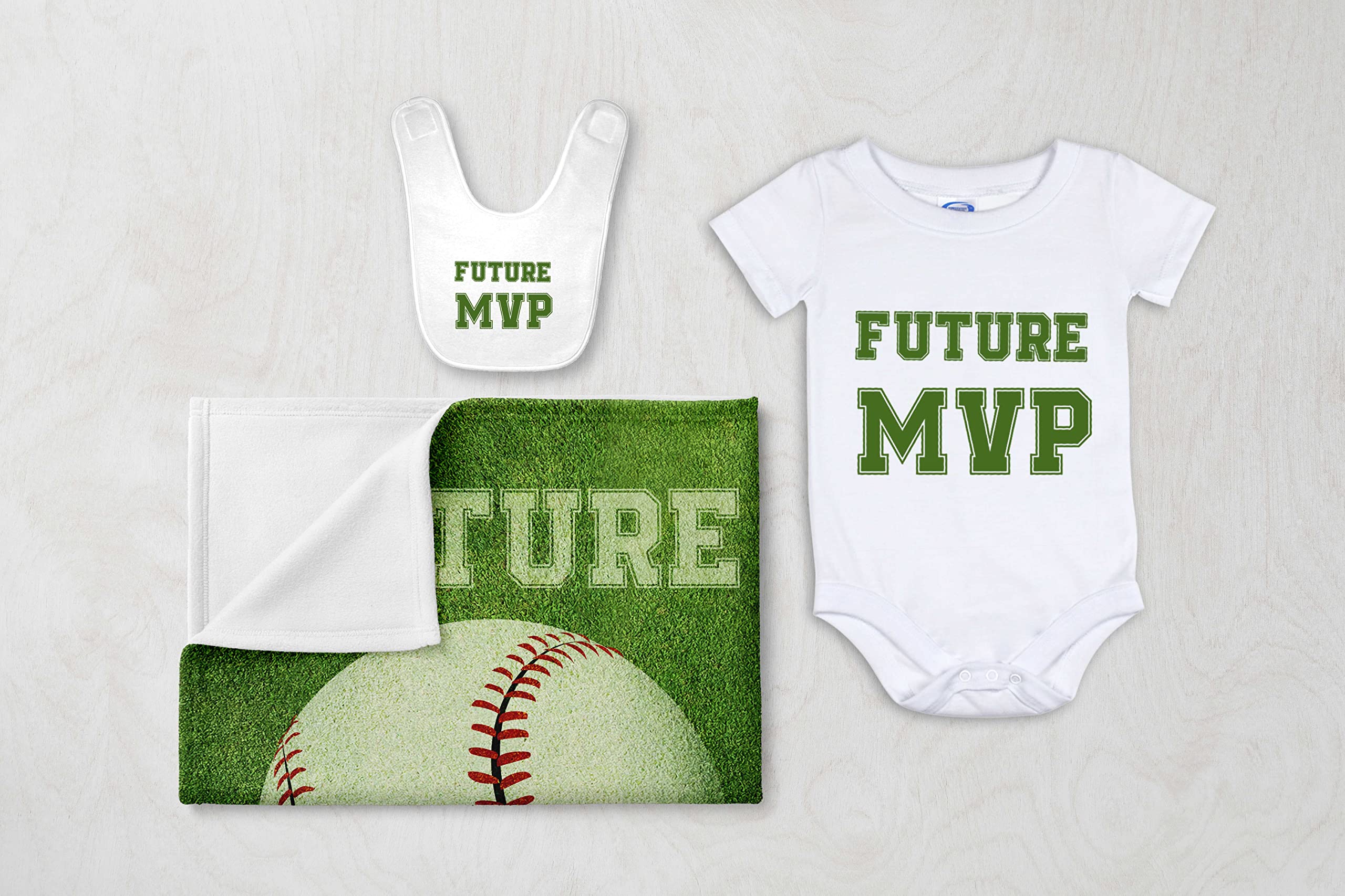 Personalized Baby Milestone Blanket with Onesie & Bib - Custom Name Baseball Growth Chart Blanket for Newborn Boys - Perfect for 1st Birthday, Baby Shower Gifts & Nursery Decor