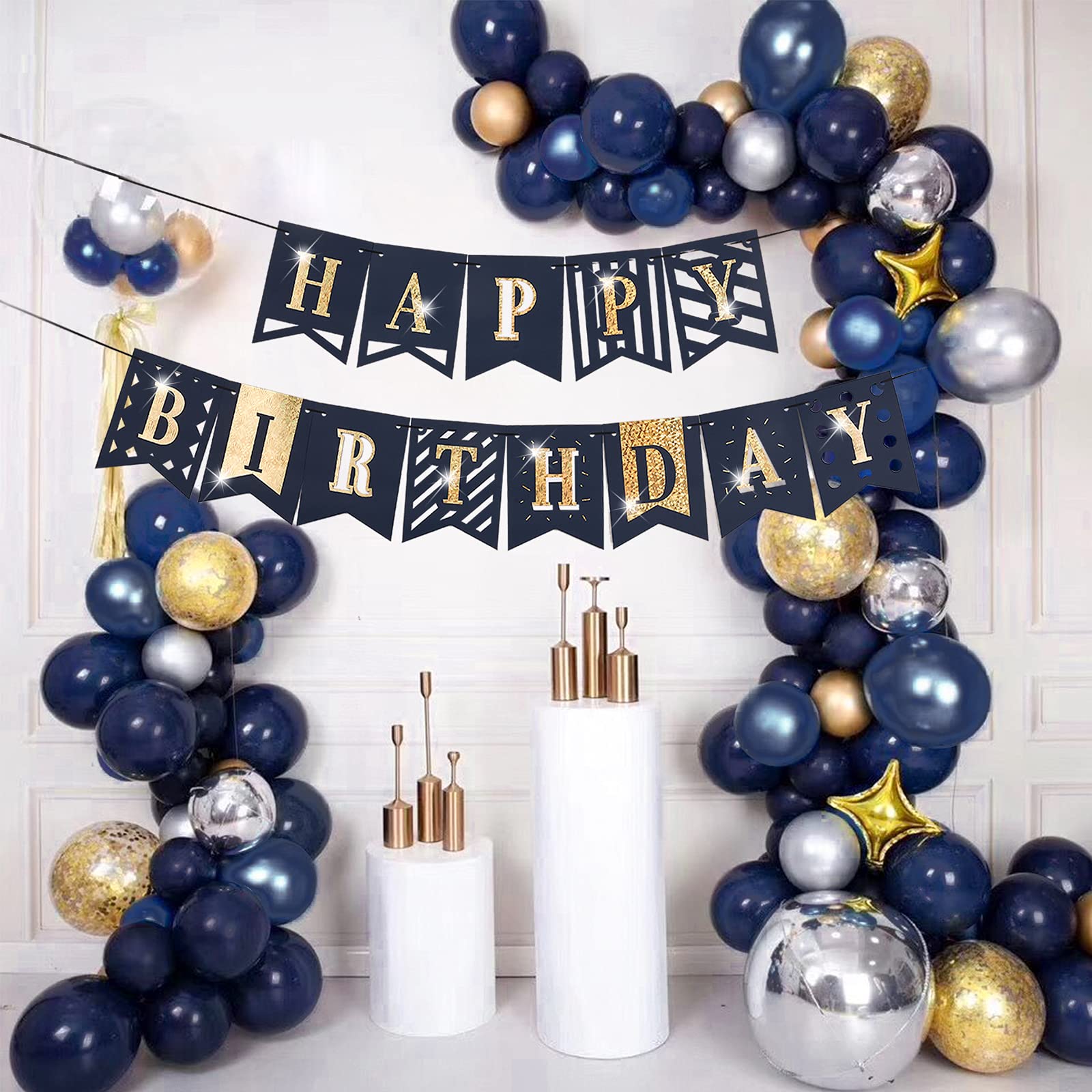 Navy Blue & Gold Happy Birthday Banner - Premium Birthday Sign for Boys Party Decorations, Blue & Gold Party Supplies - Perfect for Indoor & Outdoor Birthday Celebrations, Baby Showers, and Special Events