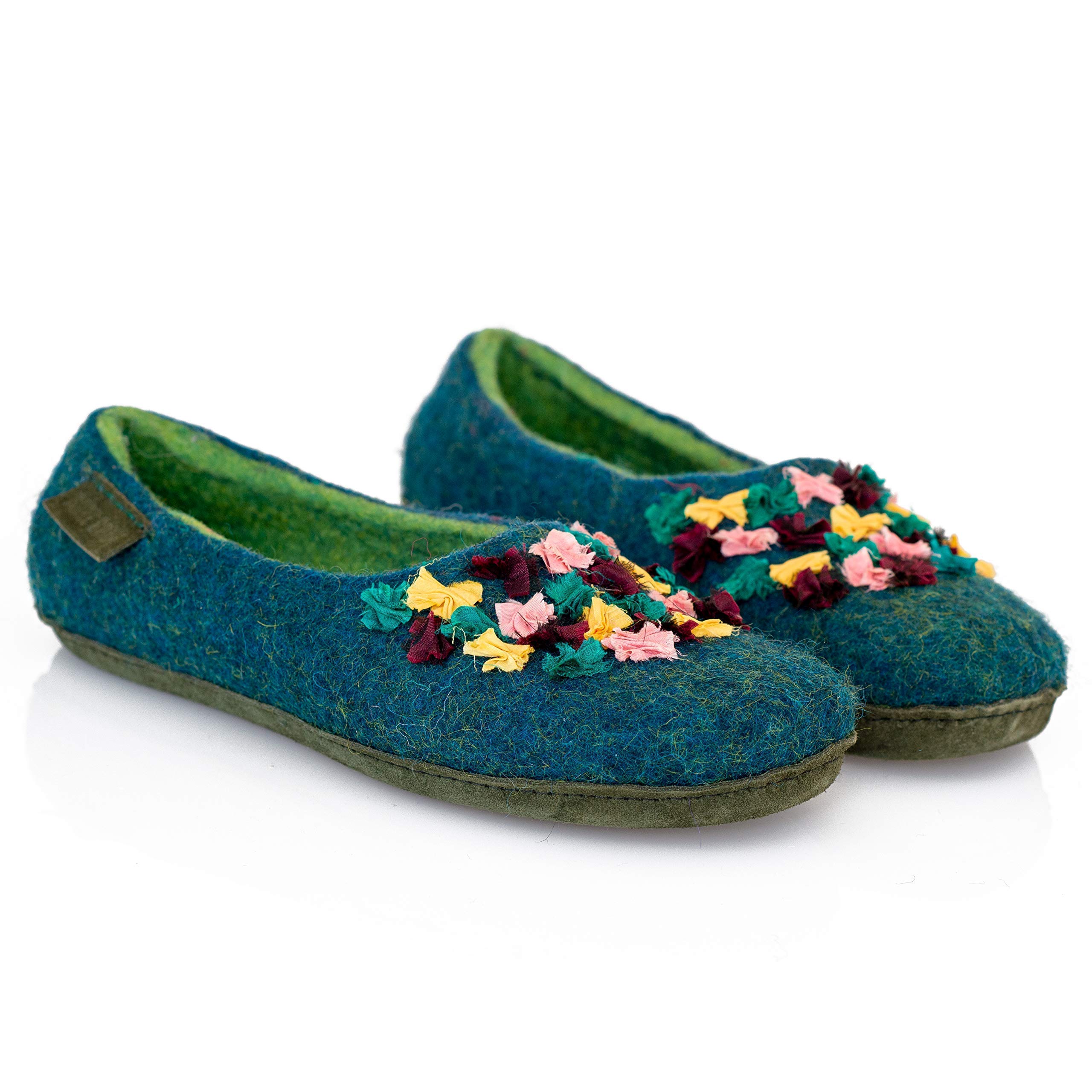 Cozy Women's Felted Wool Slippers with Elegant Indian Silk Ribbons - Perfect Mother's Day Gift for Her - Ideal for Relaxing at Home, Spa Days & Winter Comfort