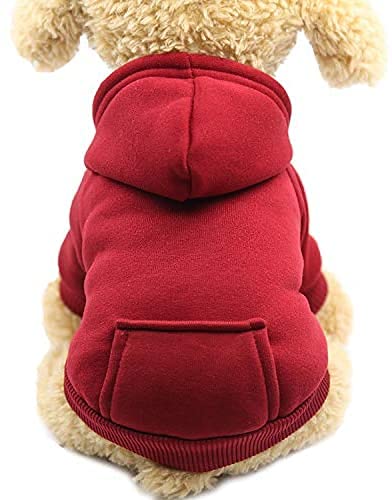 Jecikelon Winter Dog Hoodie Sweatshirt with Pockets - Warm Pet Clothes for Small Dogs & Cats - Cozy Chihuahua Coat Puppy Outfit (Large, Wine Red) - Perfect for Cold Weather Walks & Indoor Comfort