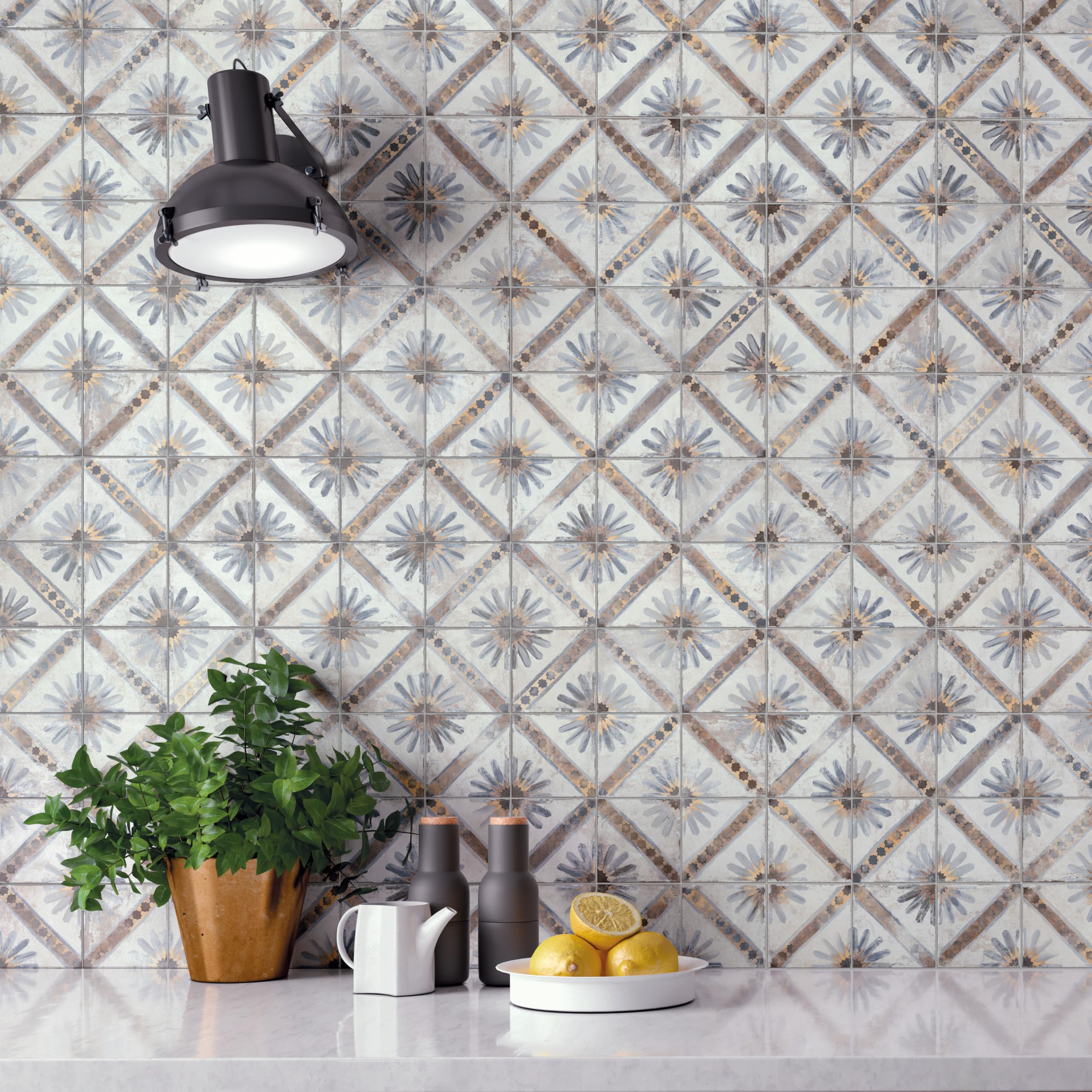 Merola Tile Harmonia Kings Marrakech Blue 13x13 Inch Ceramic Floor and Wall Tile - Perfect for Bathroom, Kitchen Backsplash, and Living Room Decor