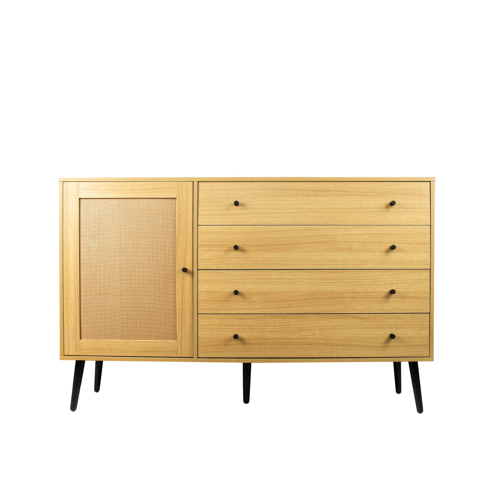 Modern Sideboard Buffet Cabinet with 1 Rattan Door & 4 Drawers - TV Stand, Storage Console for Restaurant, Living Room, Dining Room & Bedroom - Perfect for Entryway, Hallway & Basement Organization