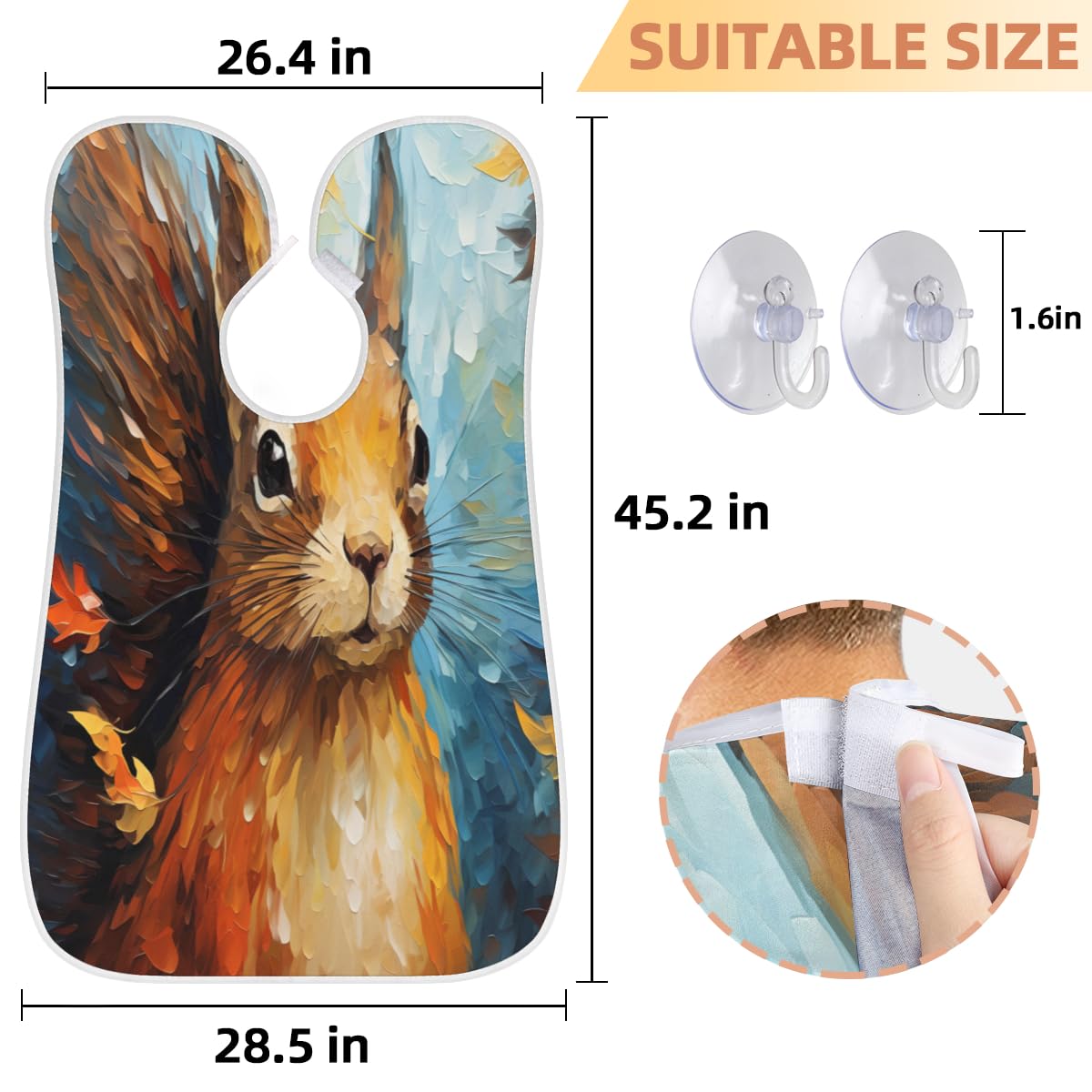 Men's Oil Painting Squirrel Beard Shaving Bib - Waterproof Makeup & Hair Dye Apron for Barbers & Artists - Sink Hair Catcher & Beard Trimming Tool - Perfect for Salon, Home Grooming & DIY Hair Coloring