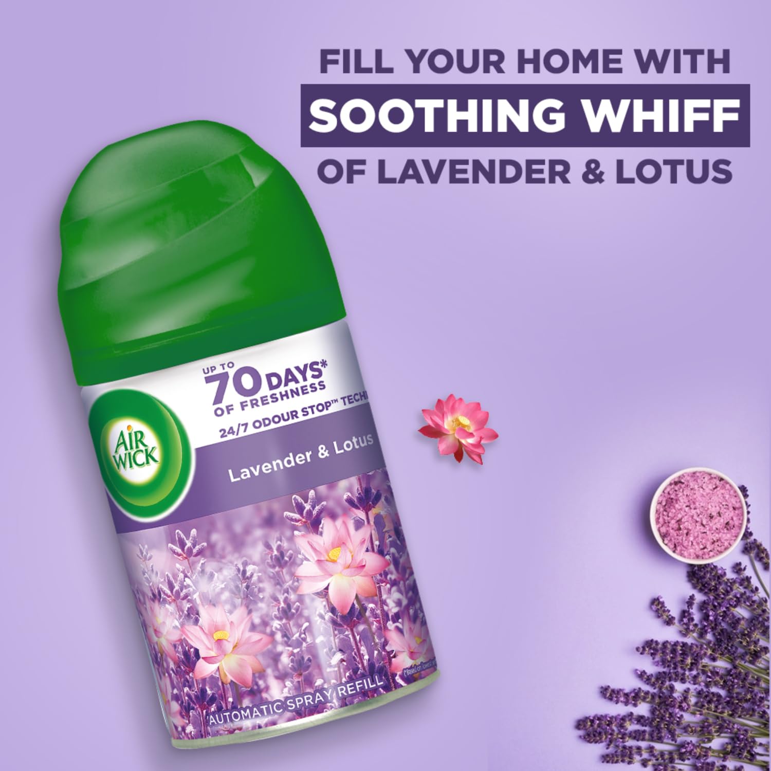 Air Wick Freshmatic Automatic Air Freshener Refill 250ml - Lavender & Lotus Scent | 2600 Sprays Guaranteed | Home, Bathroom & Office Air Freshener | Eliminates Odors & Creates Relaxing Atmosphere