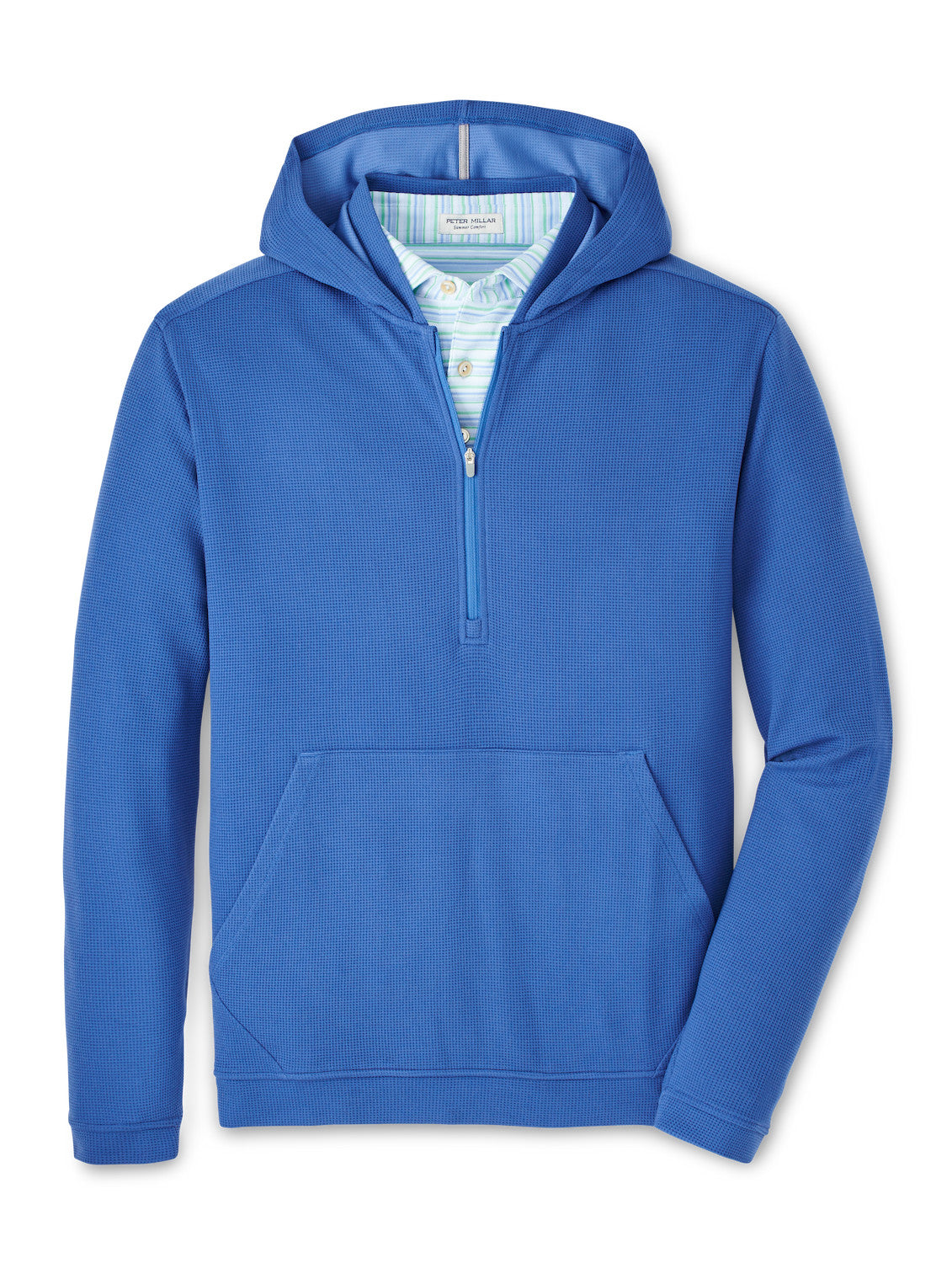 Peter Millar Men's Grid Performance Half Zip Hoodie Sweatshirt - Sailor Blue | Lightweight Athletic Pullover for Golf, Running & Casual Wear