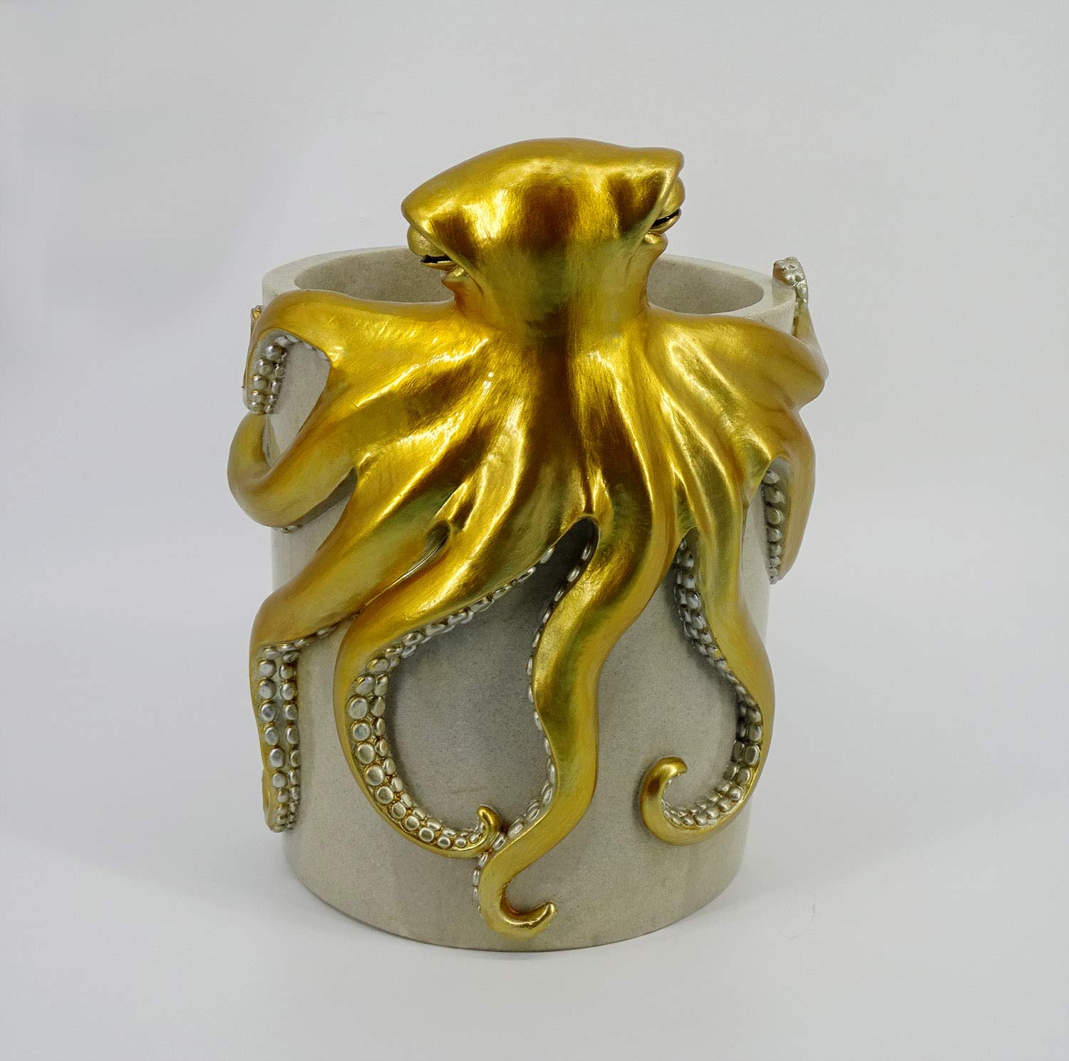 Resin Octopus Mother and Baby Wastebasket - Ocean Theme Bathroom Trash Can, Coastal Decor for Beach House, Kids Room & Nursery - Loyal Gold Finish | Perfect for Bathroom, Bedroom & Coastal Home Decor