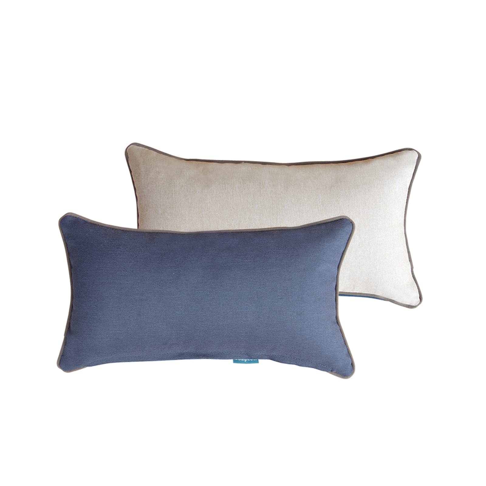 Waterproof Outdoor Lumbar Pillows Set of 2 - 10x18 Inch Rectangle Patio Cushions for Garden, Poolside & Porch Furniture - Decorative Beige & Navy Waist Pillows for Lounge Chairs, Daybeds & Outdoor Seating