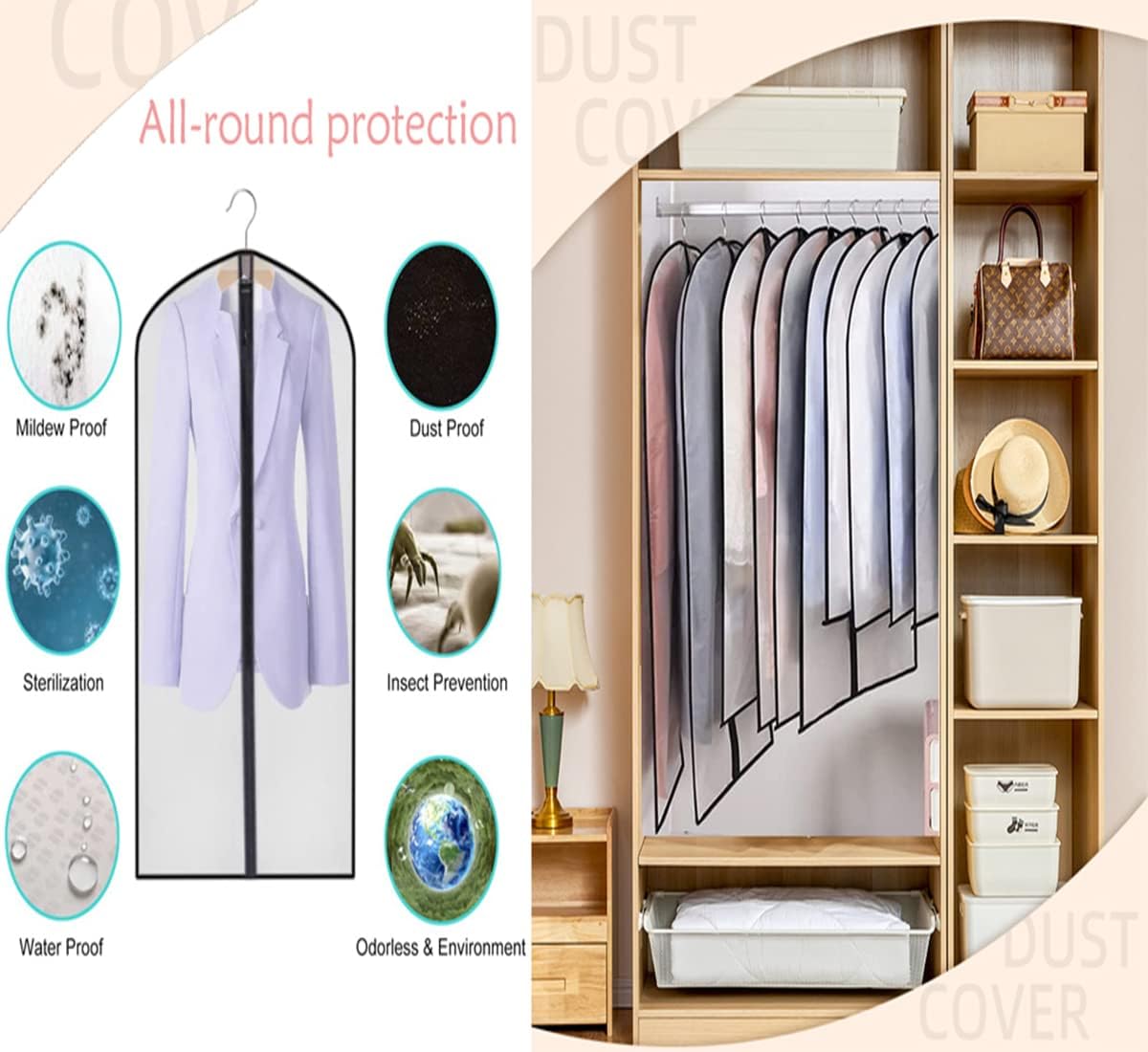 JSF 6-Pack Clear Garment Bags for Travel & Closet Storage - 24