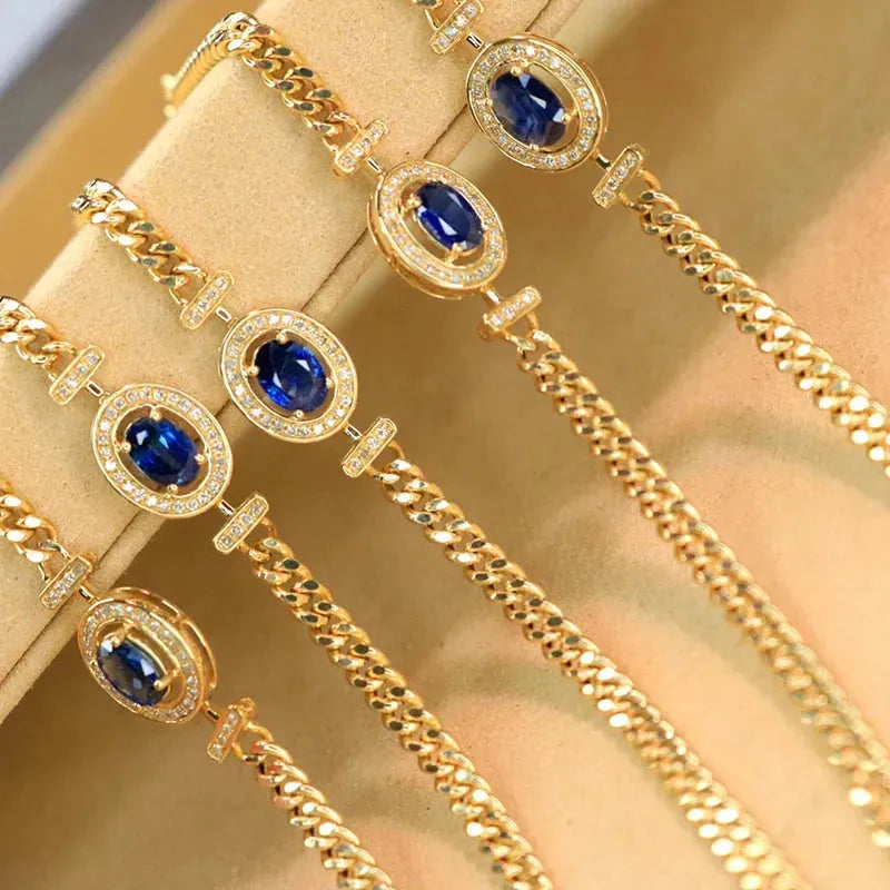 18K Yellow Gold Sapphire Flower Bracelet for Women - Real Natural Sapphire & 18K Gold Romantic Jewelry - Perfect for Weddings, Anniversaries & Special Occasions