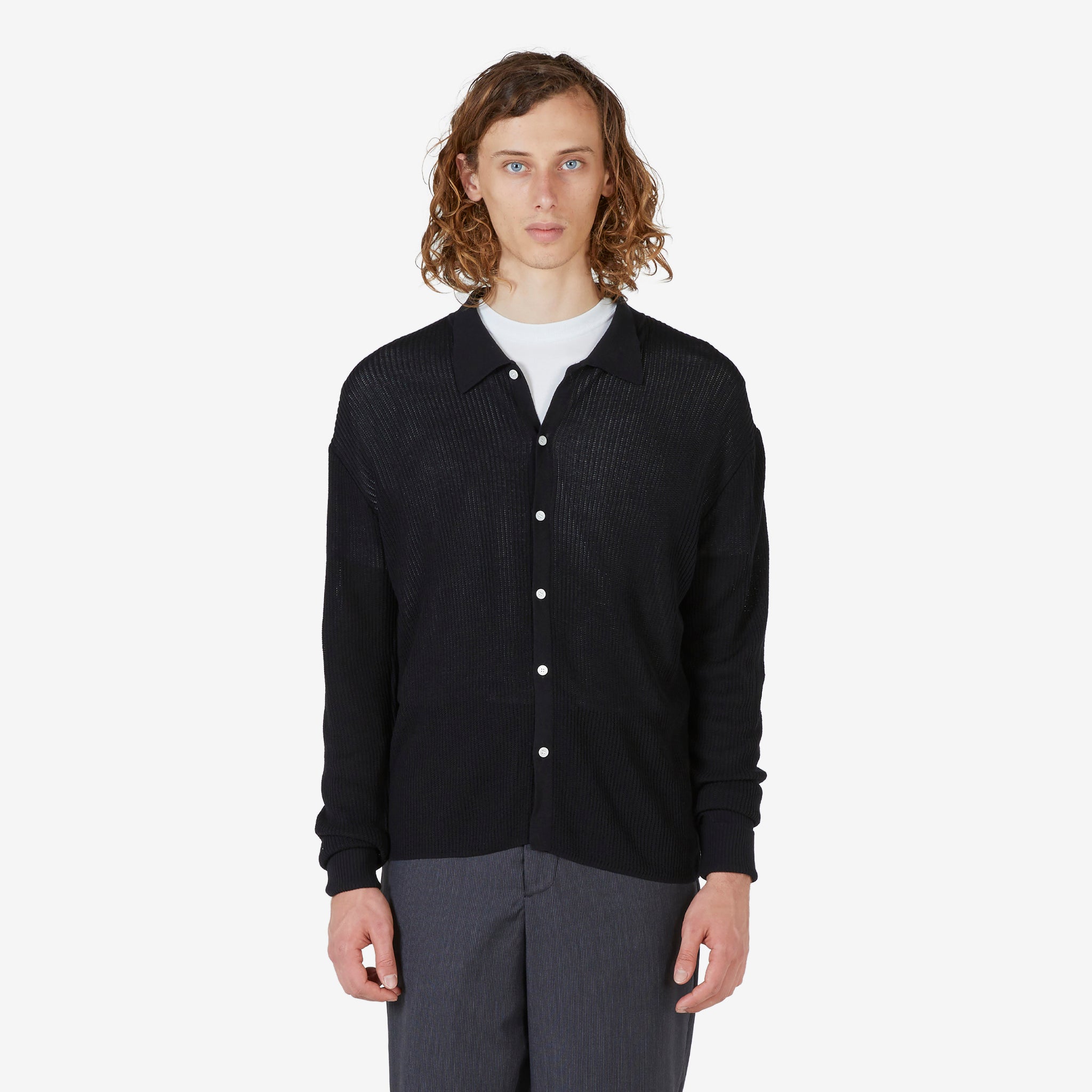 Paul Men's Long Sleeve Polo Shirt - Classic Black Cotton Casual Button Down Shirt for Business, Office, and Golf Wear