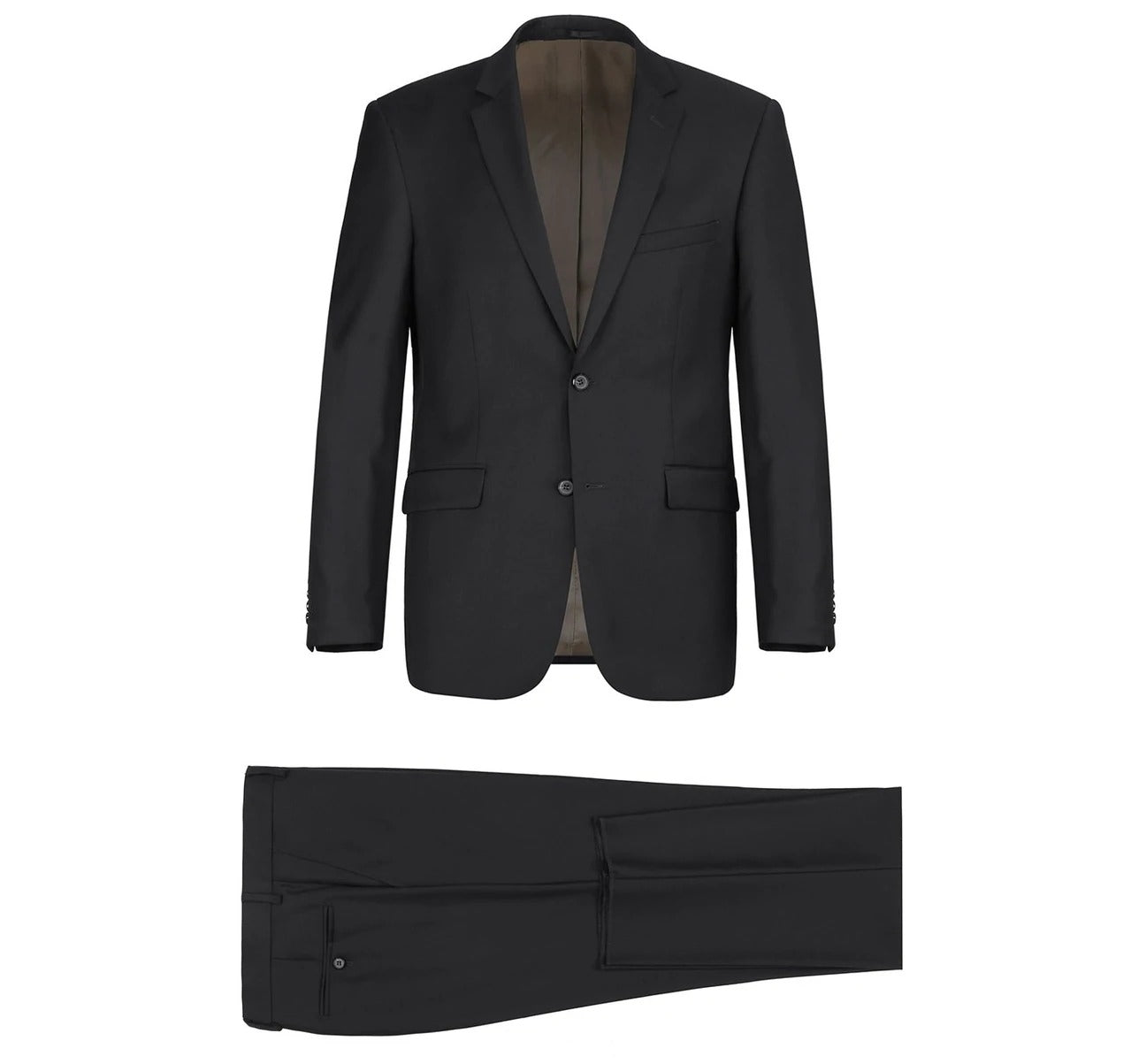 Alessandro Vitello by Renoir Black 2-Piece Slim Fit Notch Lapel Wool Suit for Men | Formal Business Attire & Wedding Outfit | Premium Italian Wool Blend