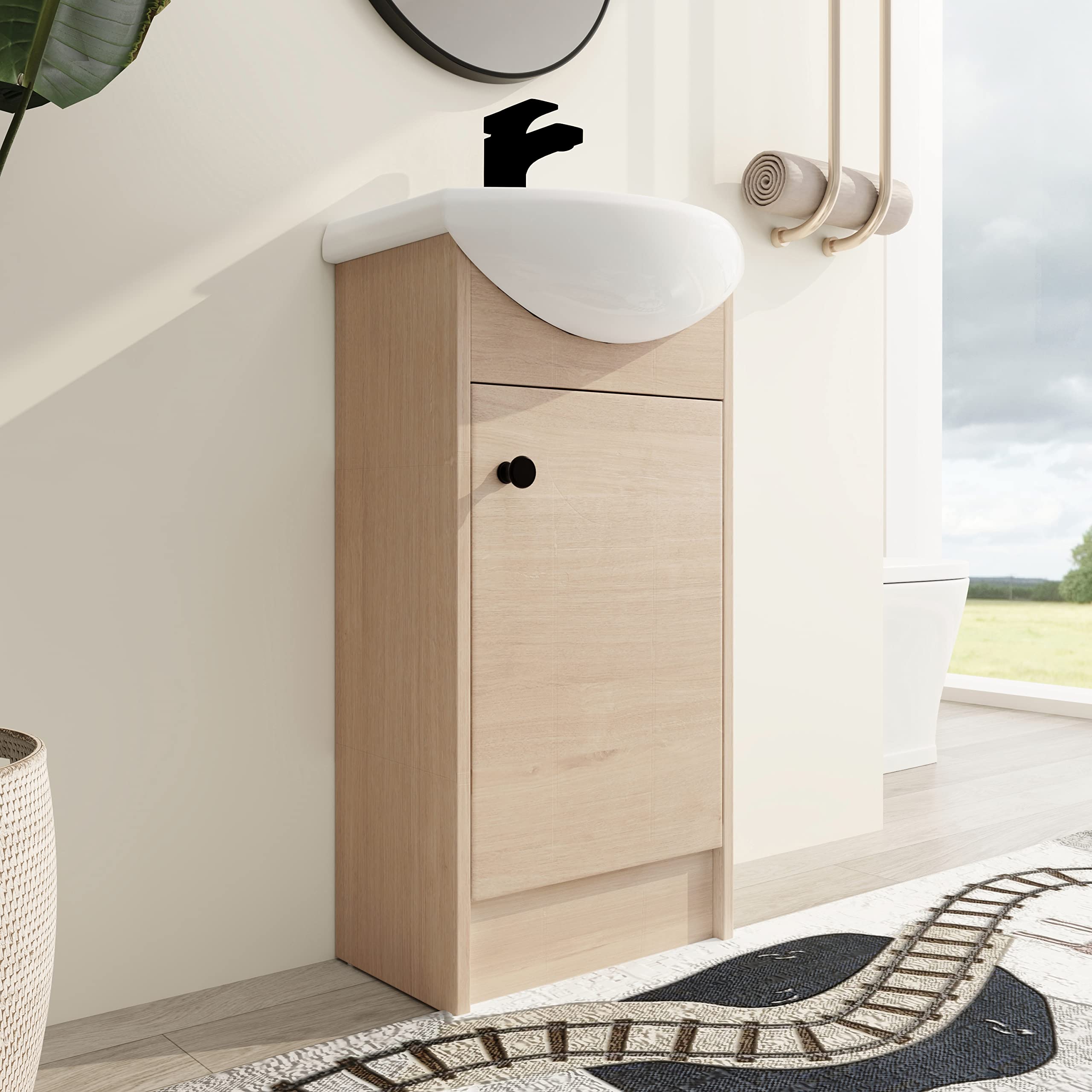 18 Inch Freestanding Bathroom Vanity with Ceramic Sink - Modern 18