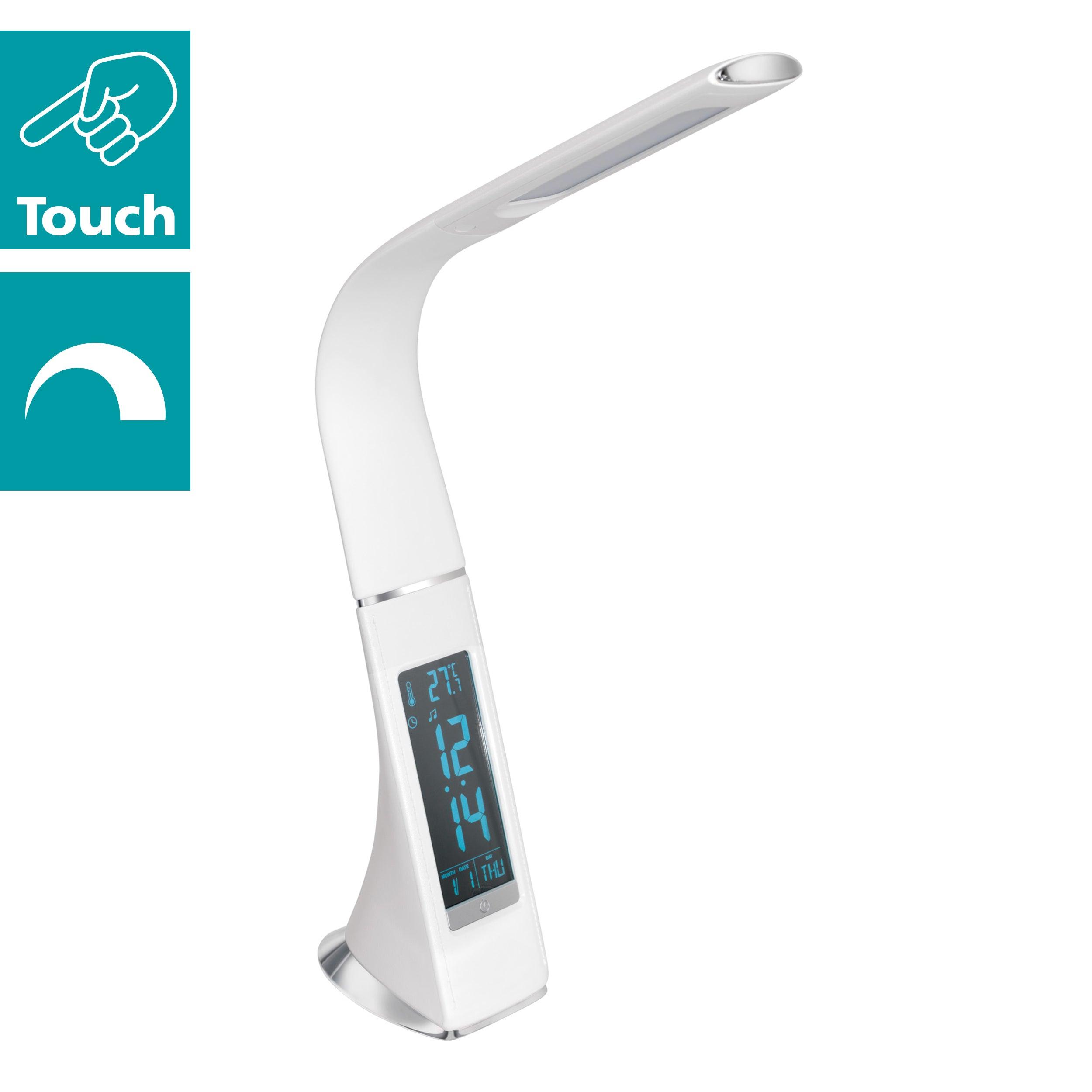 Eglo Cognoli White LED Desk Lamp with Time & Date Display - Perfect for Home Office, Study, and Reading