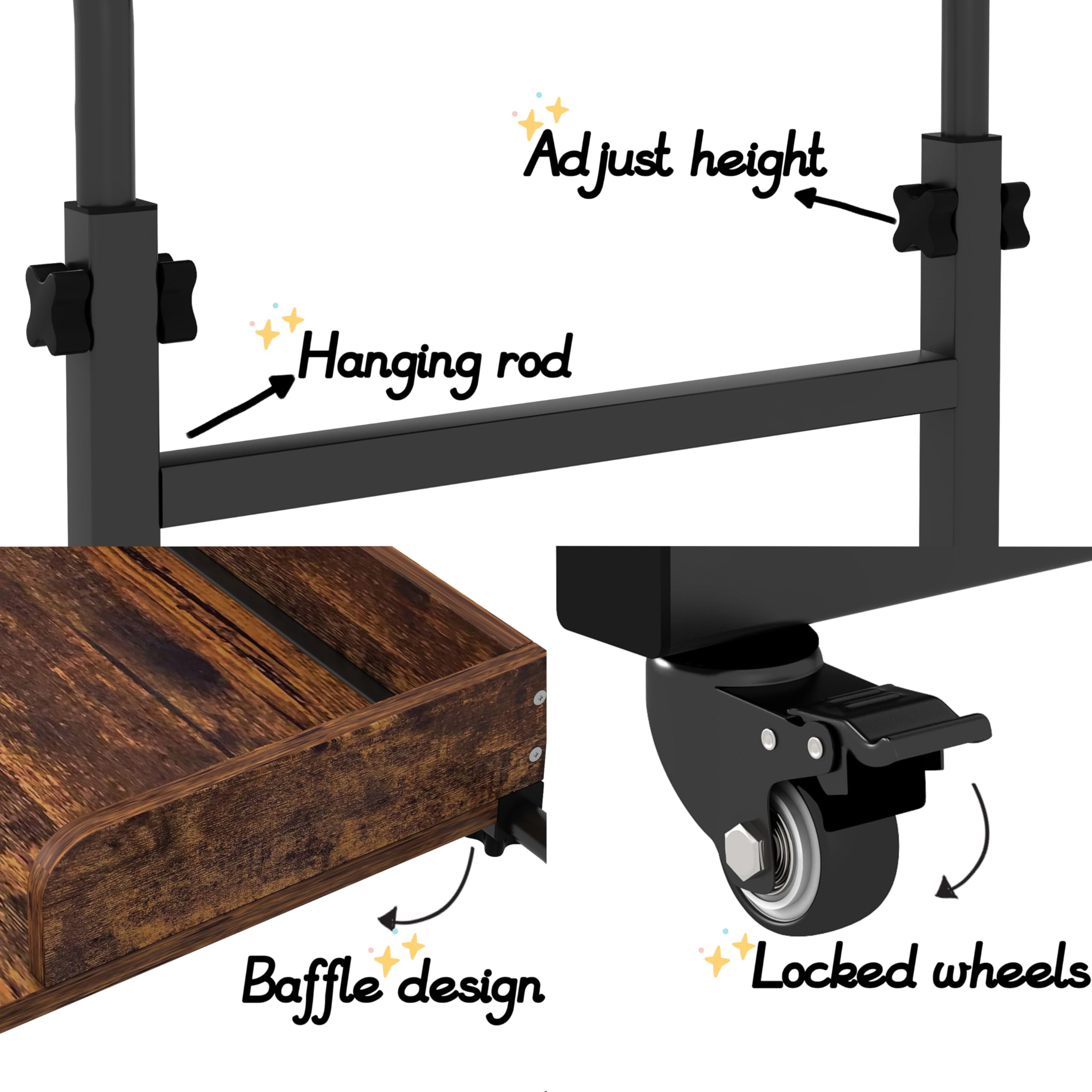 Adjustable Overbed Table with 360° Wheels - Queen Size Mobile Bed Desk for Hospital & Home Use - Heavy Duty Metal Legs, Height & Length Adjustable - Perfect for Eating, Working, Reading in Bed or Recliner