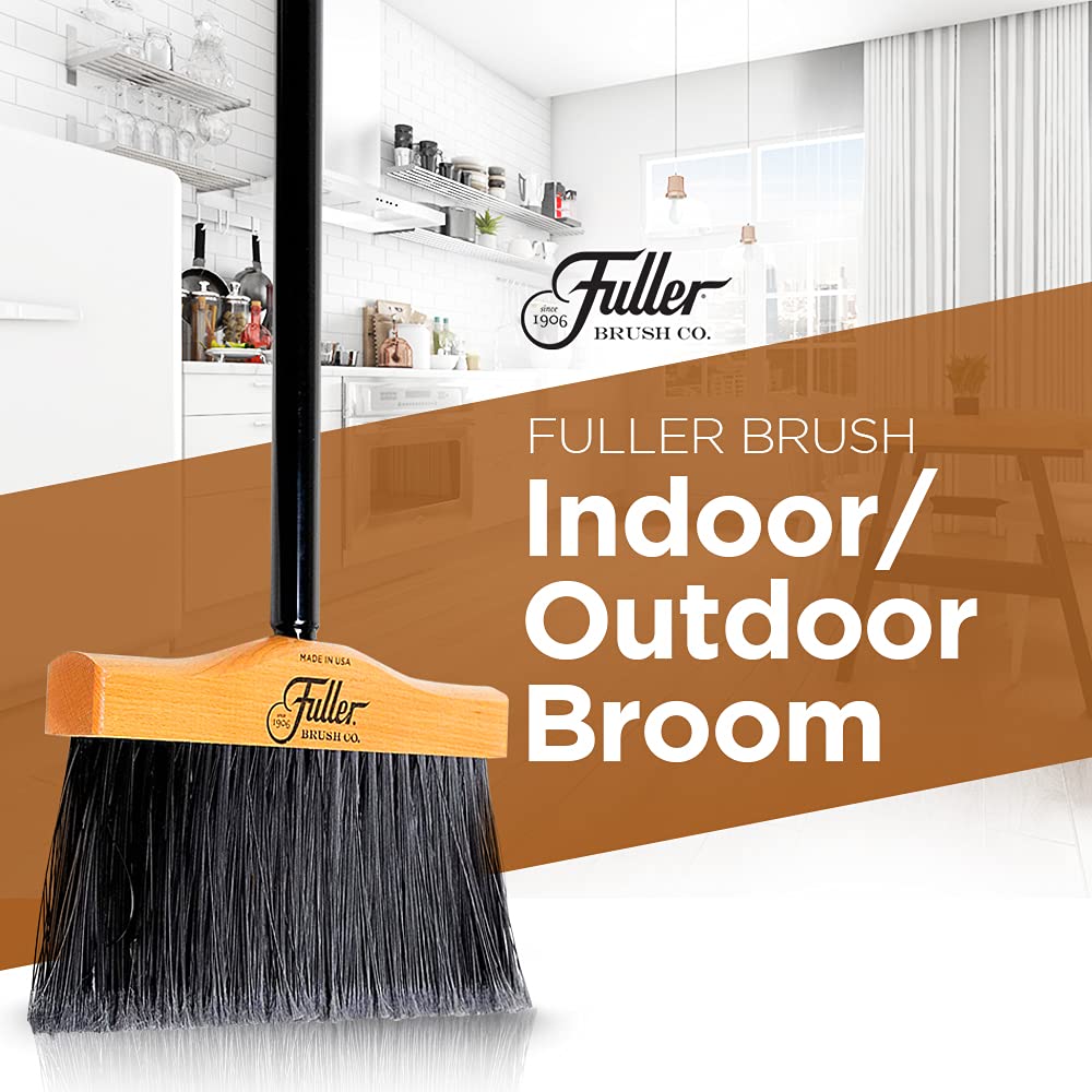 **Fuller Brush Heavy-Duty Indoor/Outdoor Broom - Wide Wooden Sweeper Head with Long Bristles & 2-Piece Steel Handle - 2 Sizes for Kitchen, Garage, Deck & Yard Cleaning**