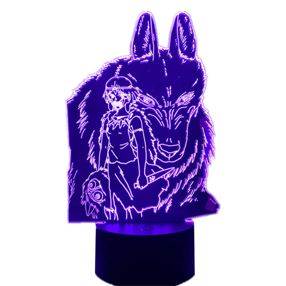 3D LED Anime Princess Mononoke Night Light - 7/16 Color Changing Touch Switch USB Desk Lamp for Kids Bedroom Decor, Birthday Gift, Manga Room Accessories | Perfect for Kids' Rooms, Gaming Setups & Anime Themed Decorations